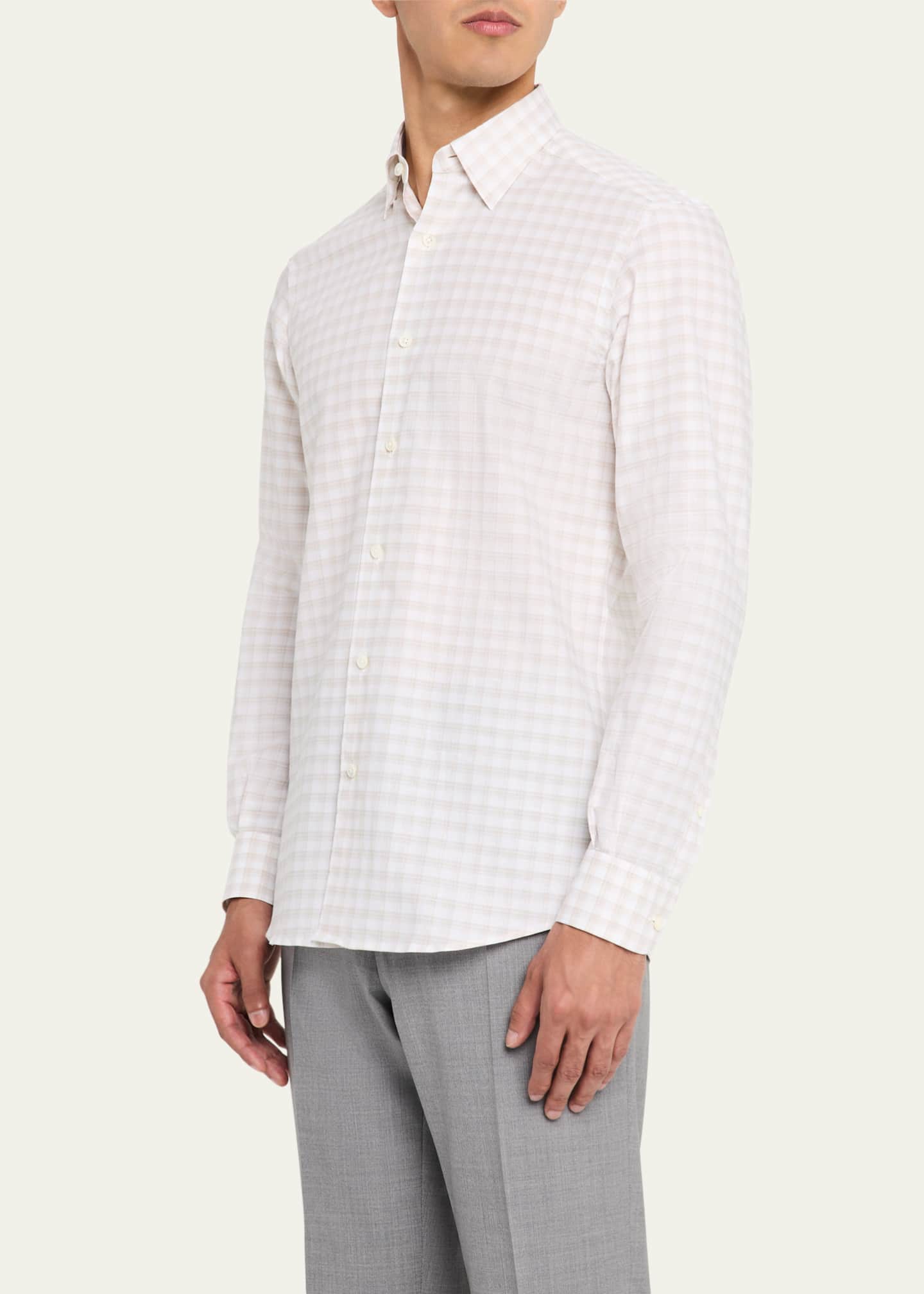 ZEGNA Men's Check Centoquaranta Cotton Twill Sport Shirt Image 4 of 5