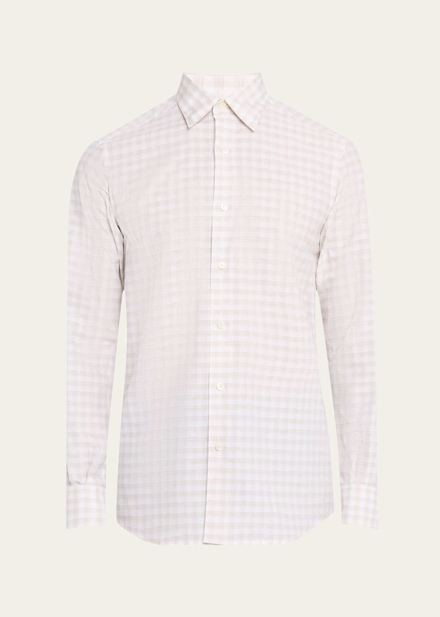 ZEGNA Men's Check Centoquaranta Cotton Twill Sport Shirt Image 1 of 5