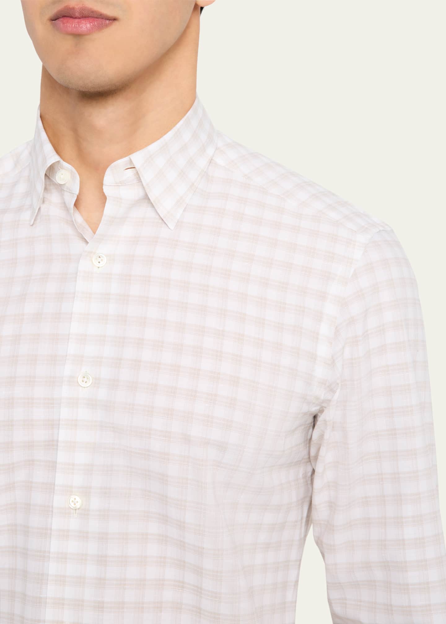 ZEGNA Men's Check Centoquaranta Cotton Twill Sport Shirt Image 5 of 5