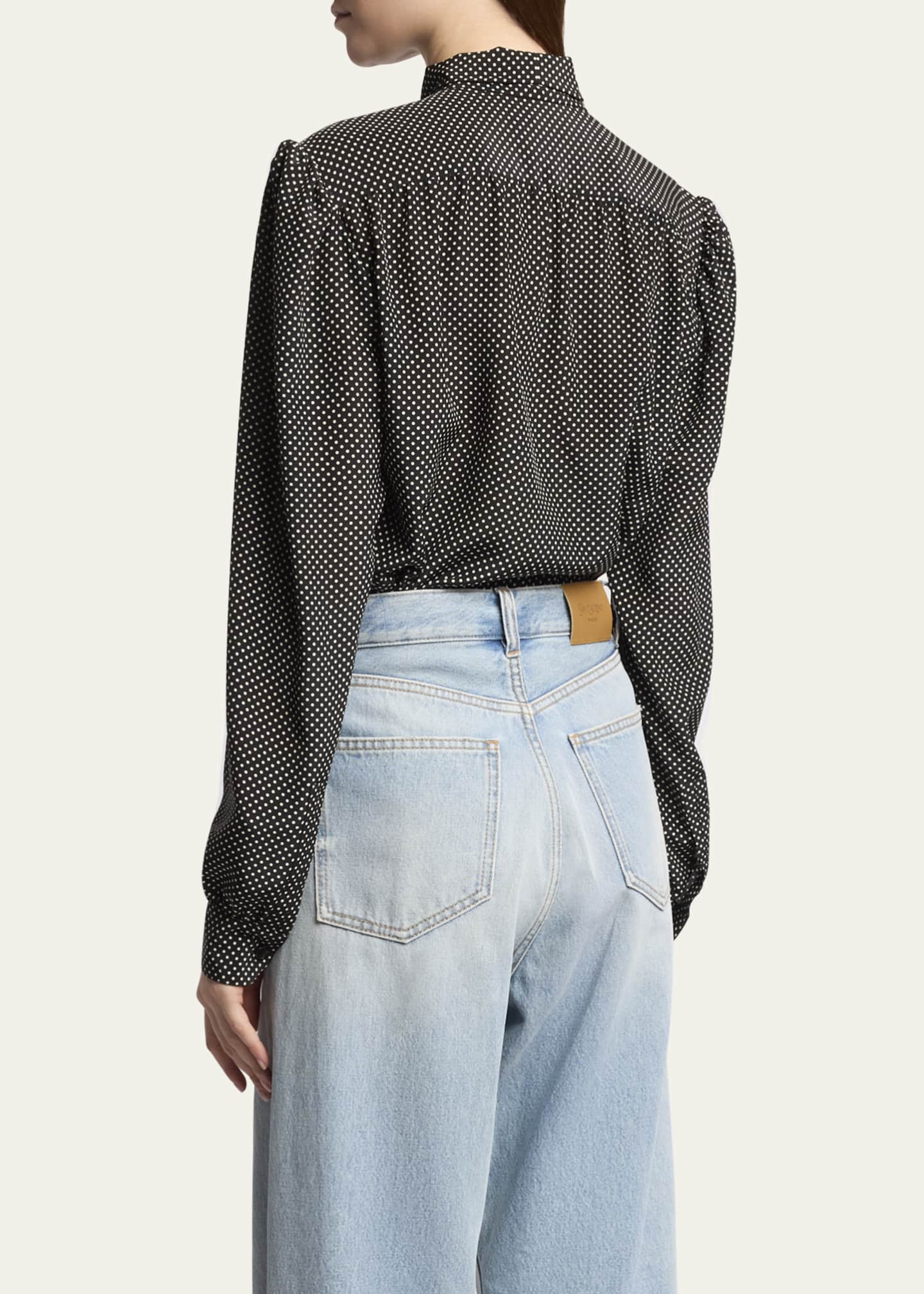 Saint Laurent Polka Dot Tie-Neck Button Down Silk Blouse Image 3 of 5