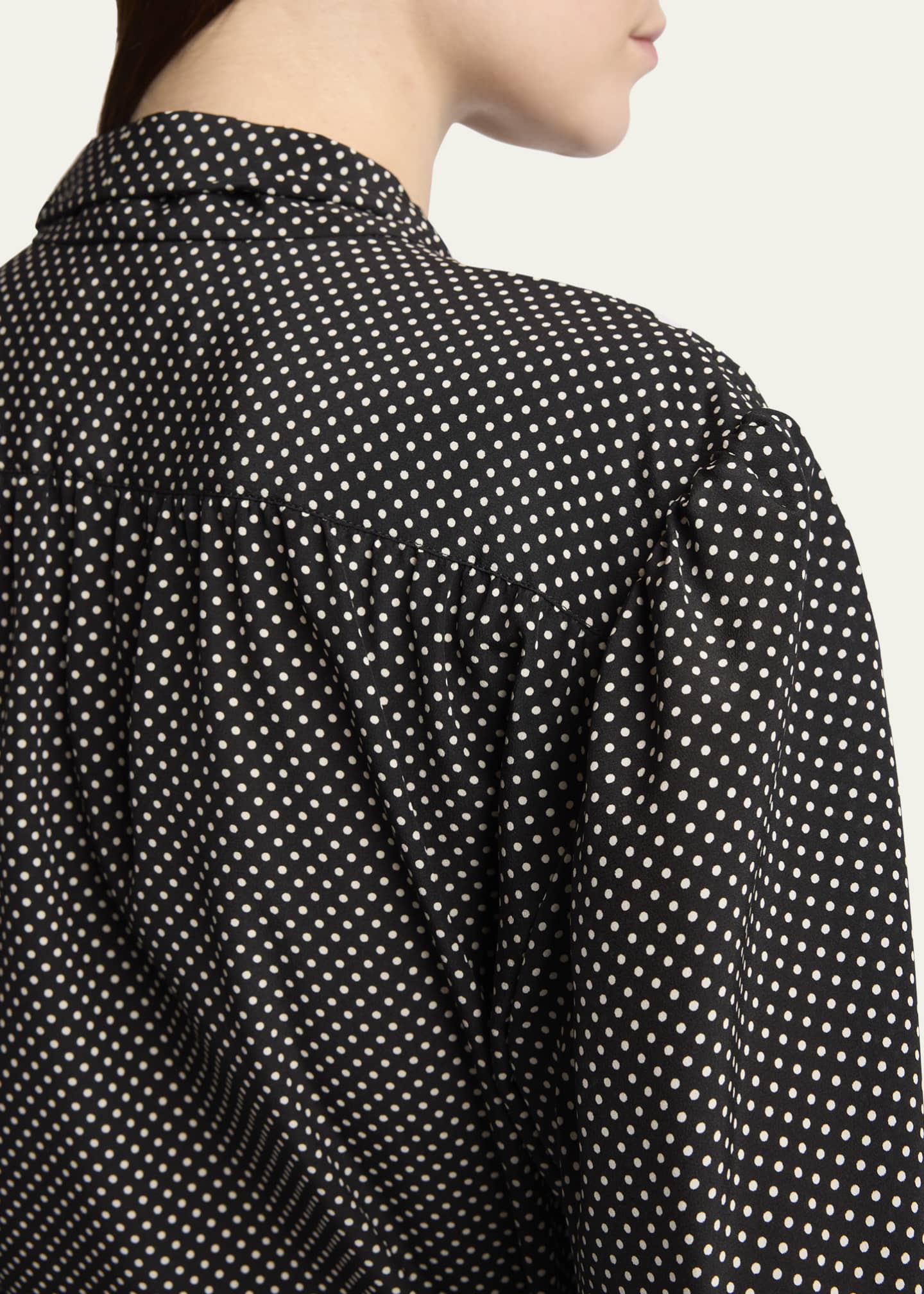 Saint Laurent Polka Dot Tie-Neck Button Down Silk Blouse Image 5 of 5