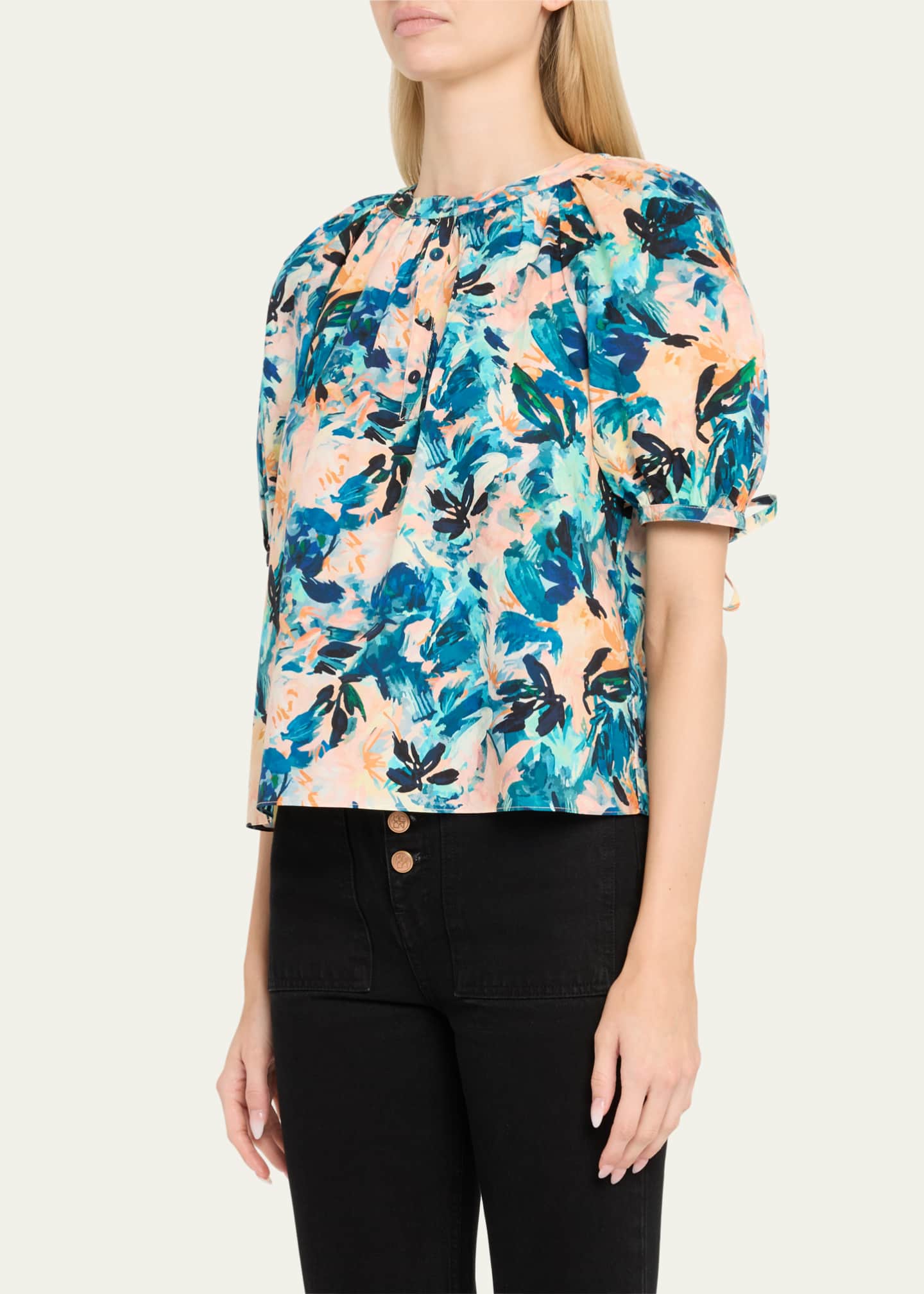 Vienne Floral Puff-Sleeve Blouse - Thumbnail 4