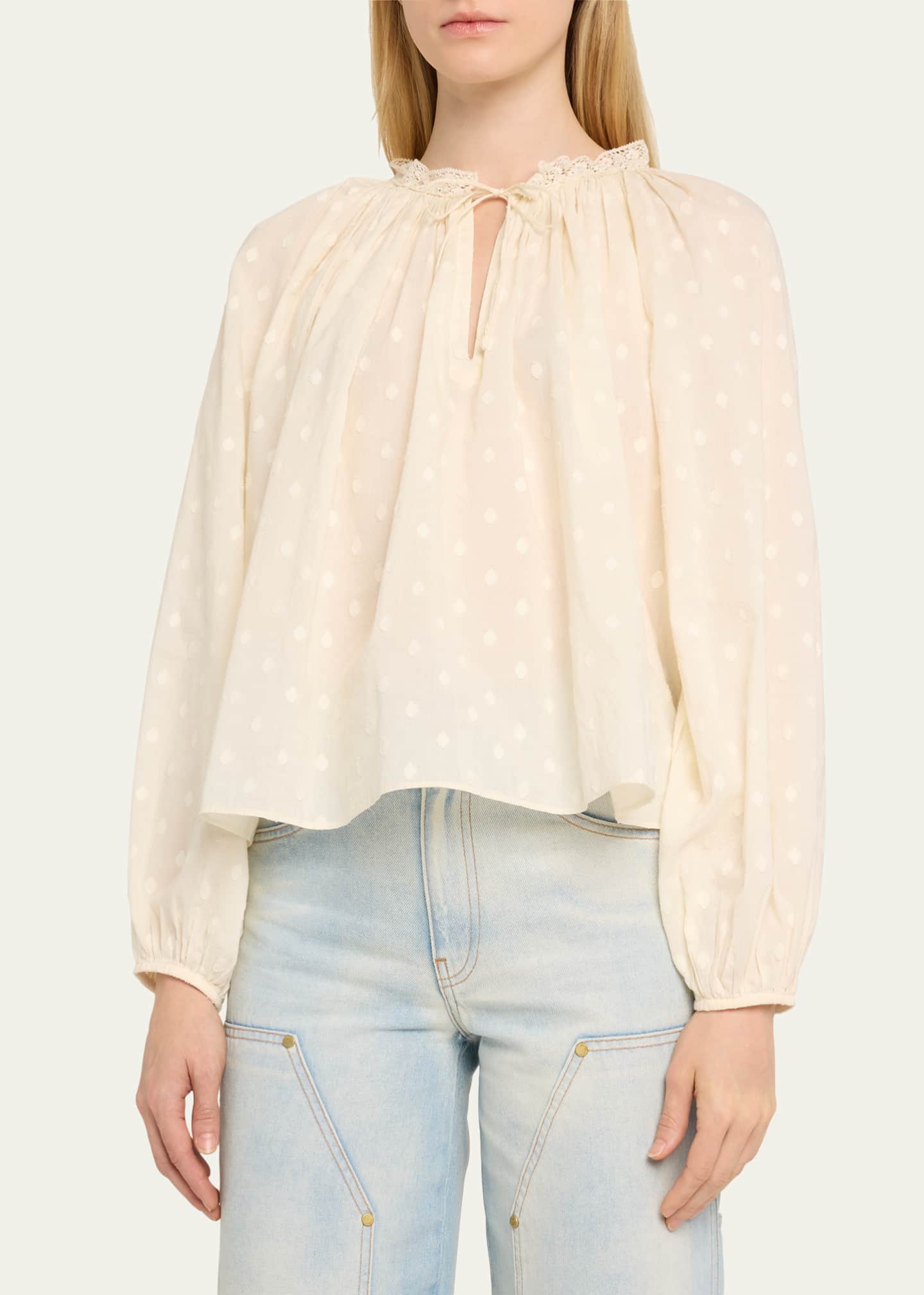 Ulla Johnson Ada Dot Tie-Neck Blouse Image 4 of 5