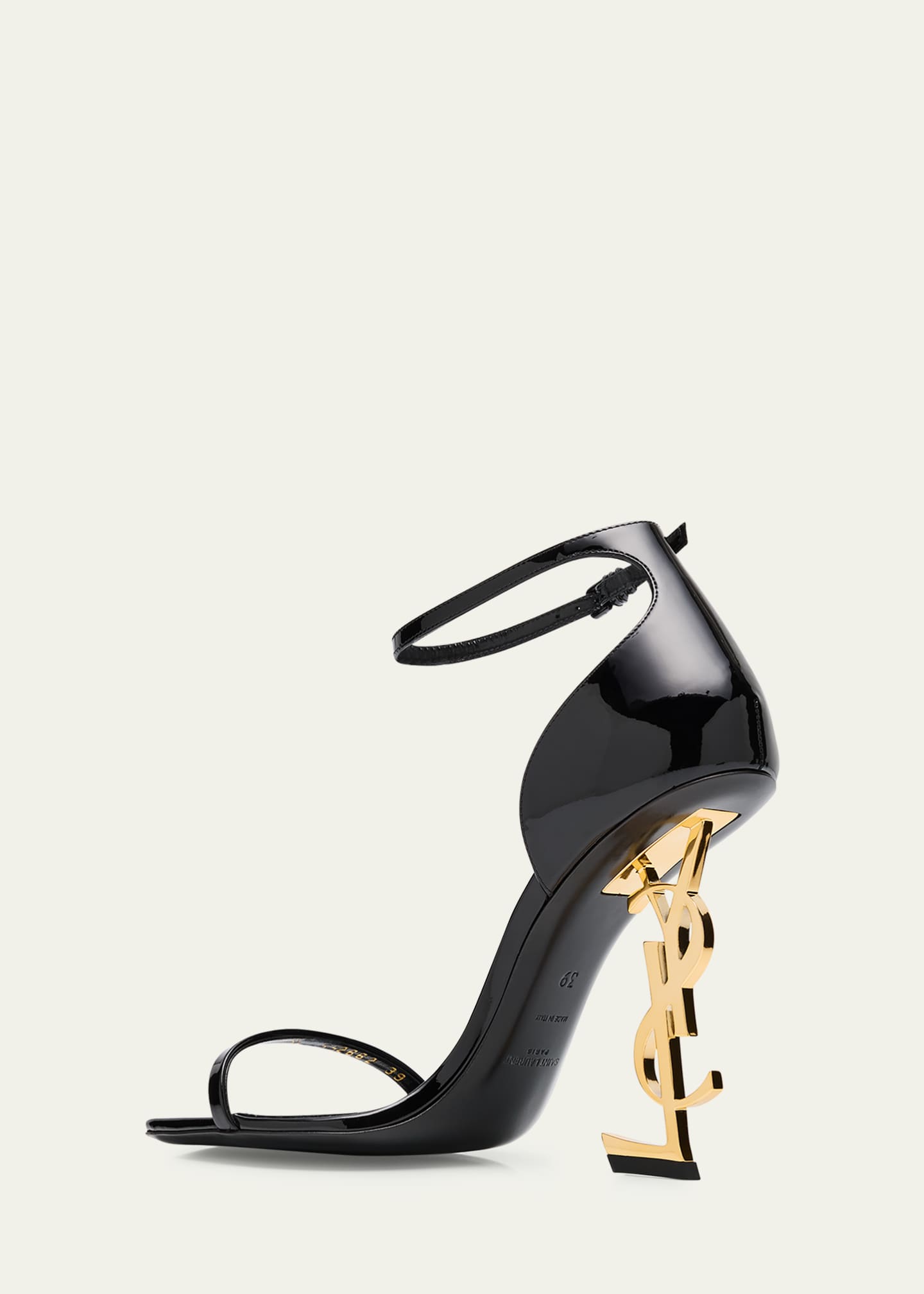 Saint Laurent 110mm Opyum YSL Patent Leather Sandals with Golden