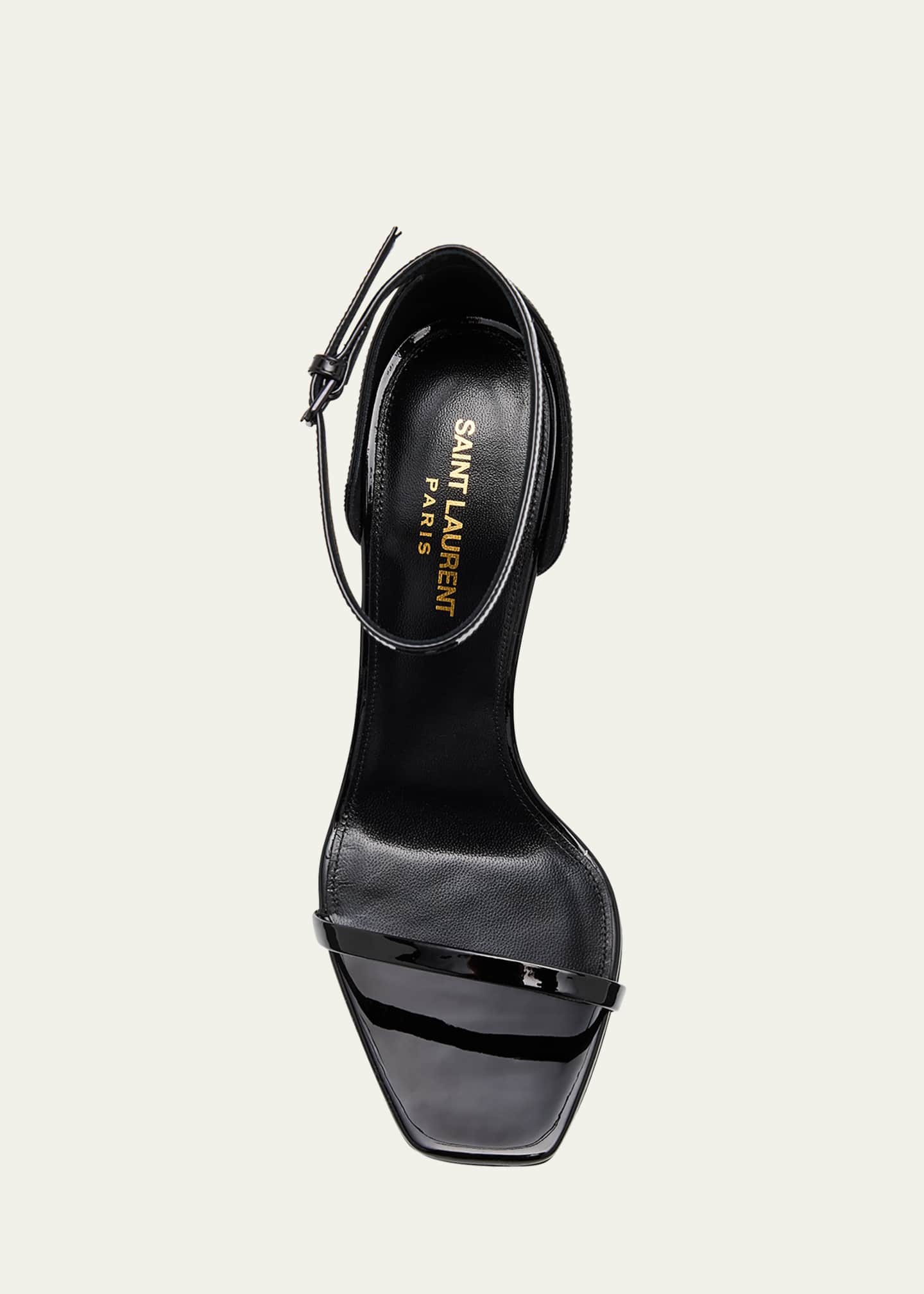 Saint Laurent 110mm Opyum YSL Patent Leather Sandals with Golden