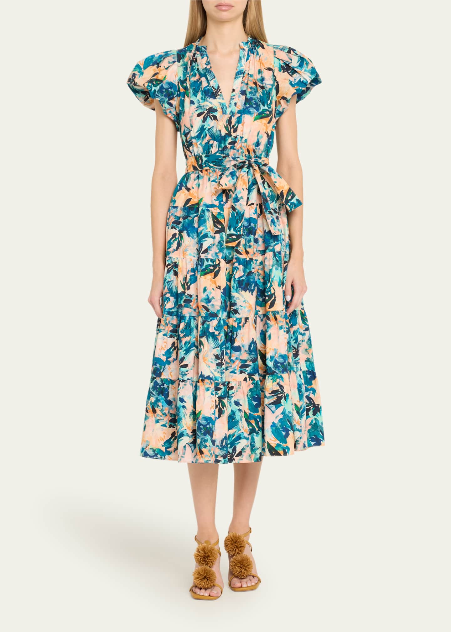 Ulla Johnson Ottilie Floral Tiered Midi Dress Image 2 of 5