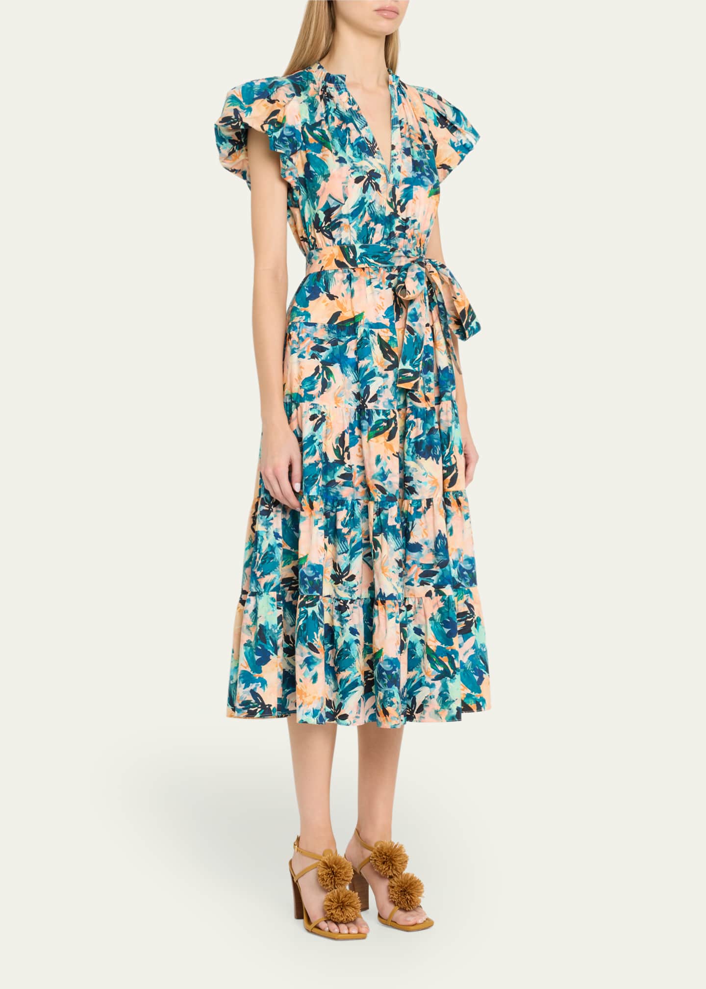 Ulla Johnson Ottilie Floral Tiered Midi Dress Image 4 of 5