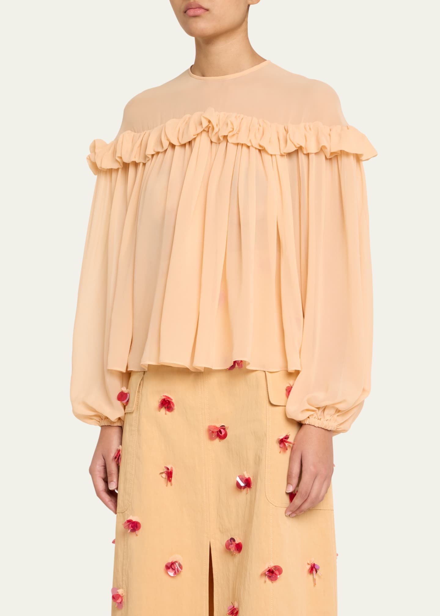 Ulla Johnson Peggy Ruffle-Trim Silk Blouse Image 4 of 5