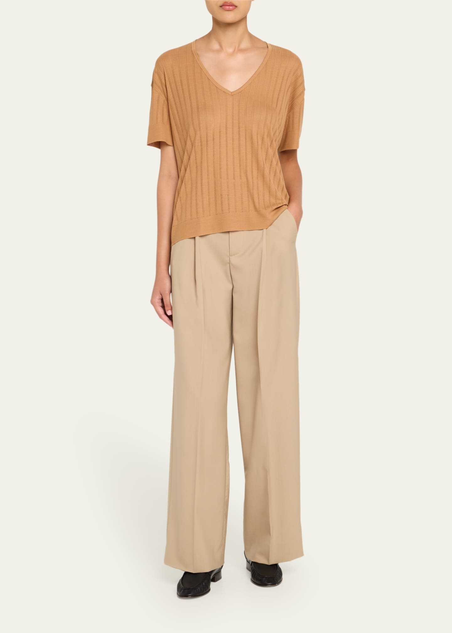 Majestic Filatures Pointelle V-Neck Rib Knit Top Image 2 of 5