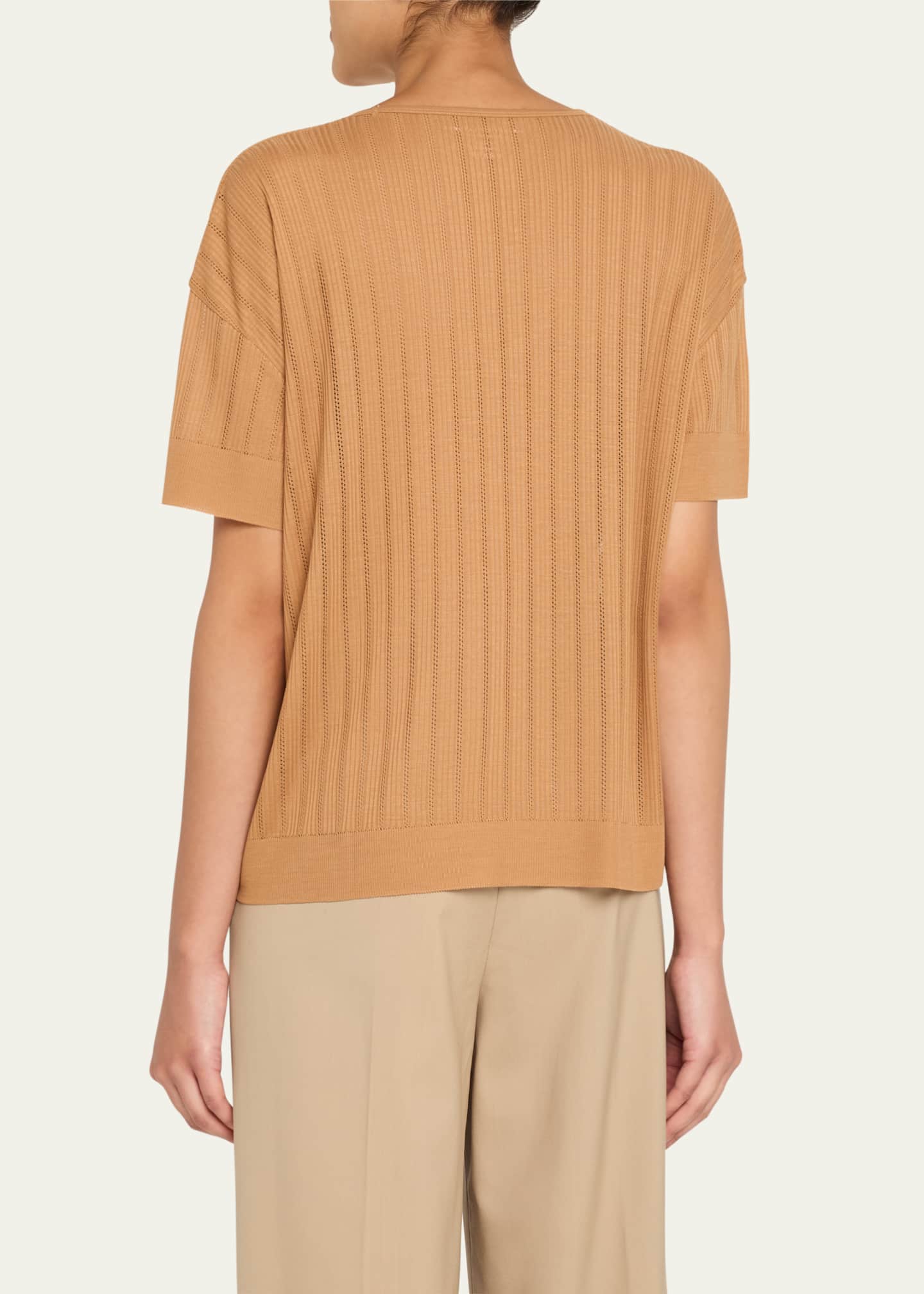 Majestic Filatures Pointelle V-Neck Rib Knit Top Image 3 of 5