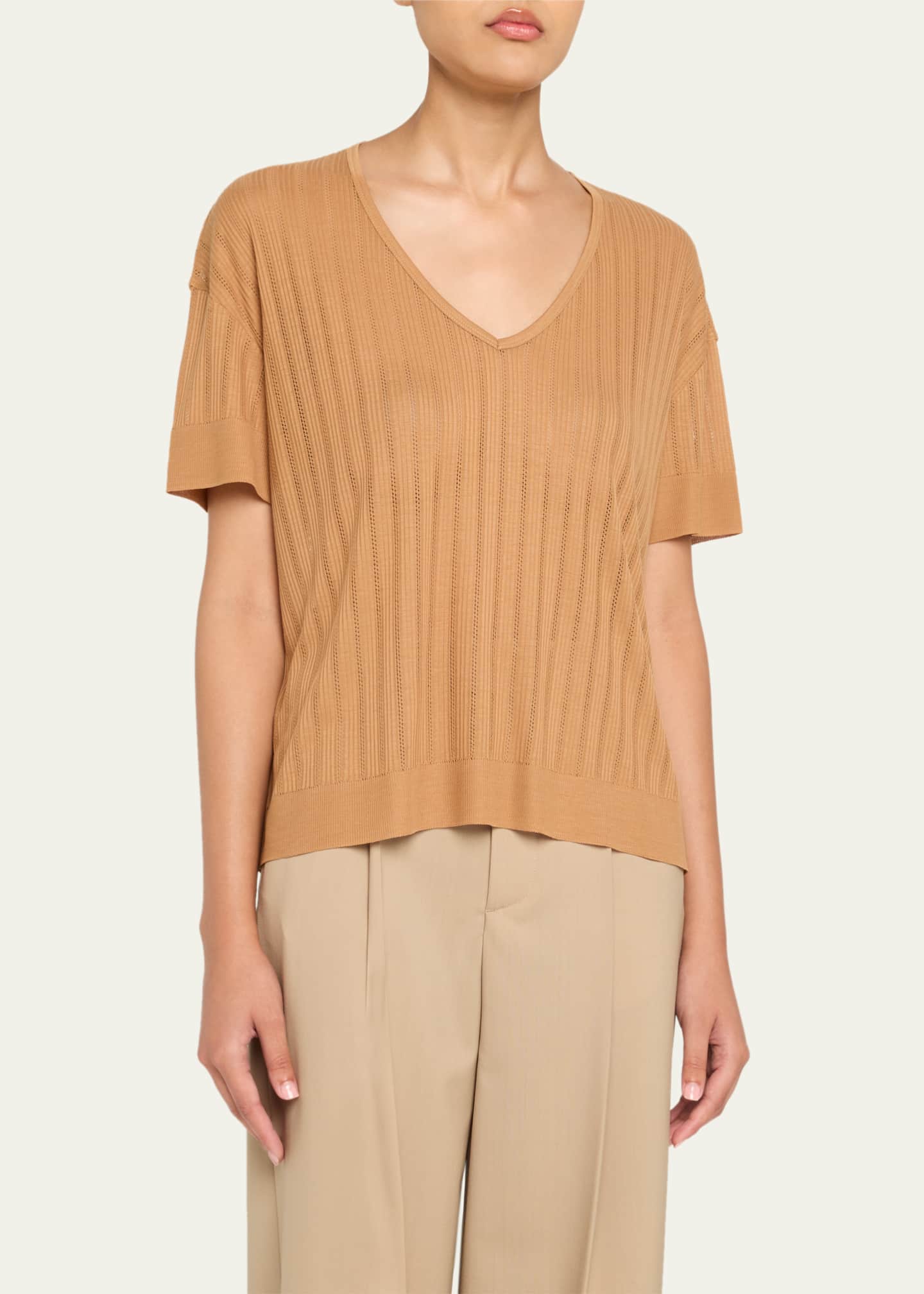 Majestic Filatures Pointelle V-Neck Rib Knit Top Image 4 of 5