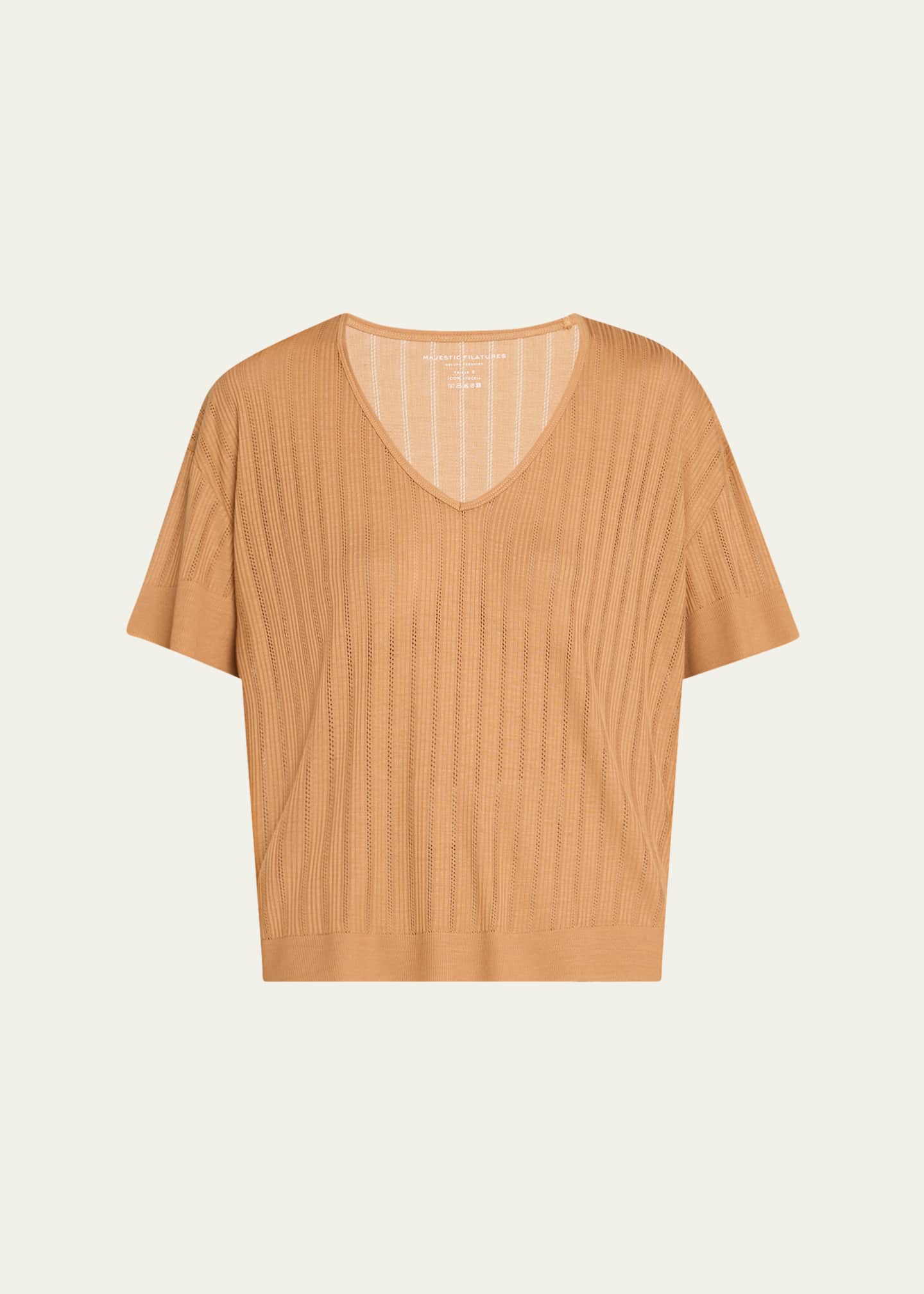 Majestic Filatures Pointelle V-Neck Rib Knit Top Image 1 of 5