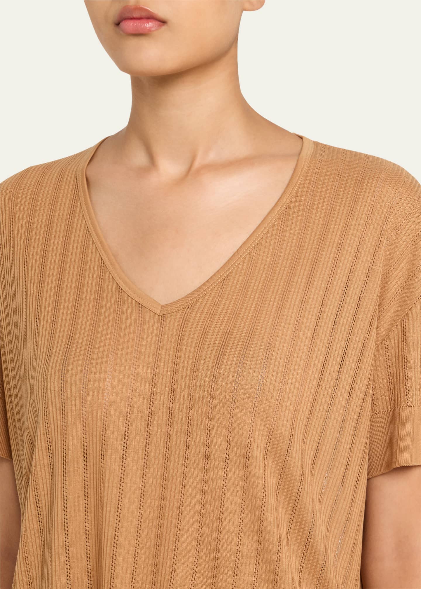 Majestic Filatures Pointelle V-Neck Rib Knit Top Image 5 of 5