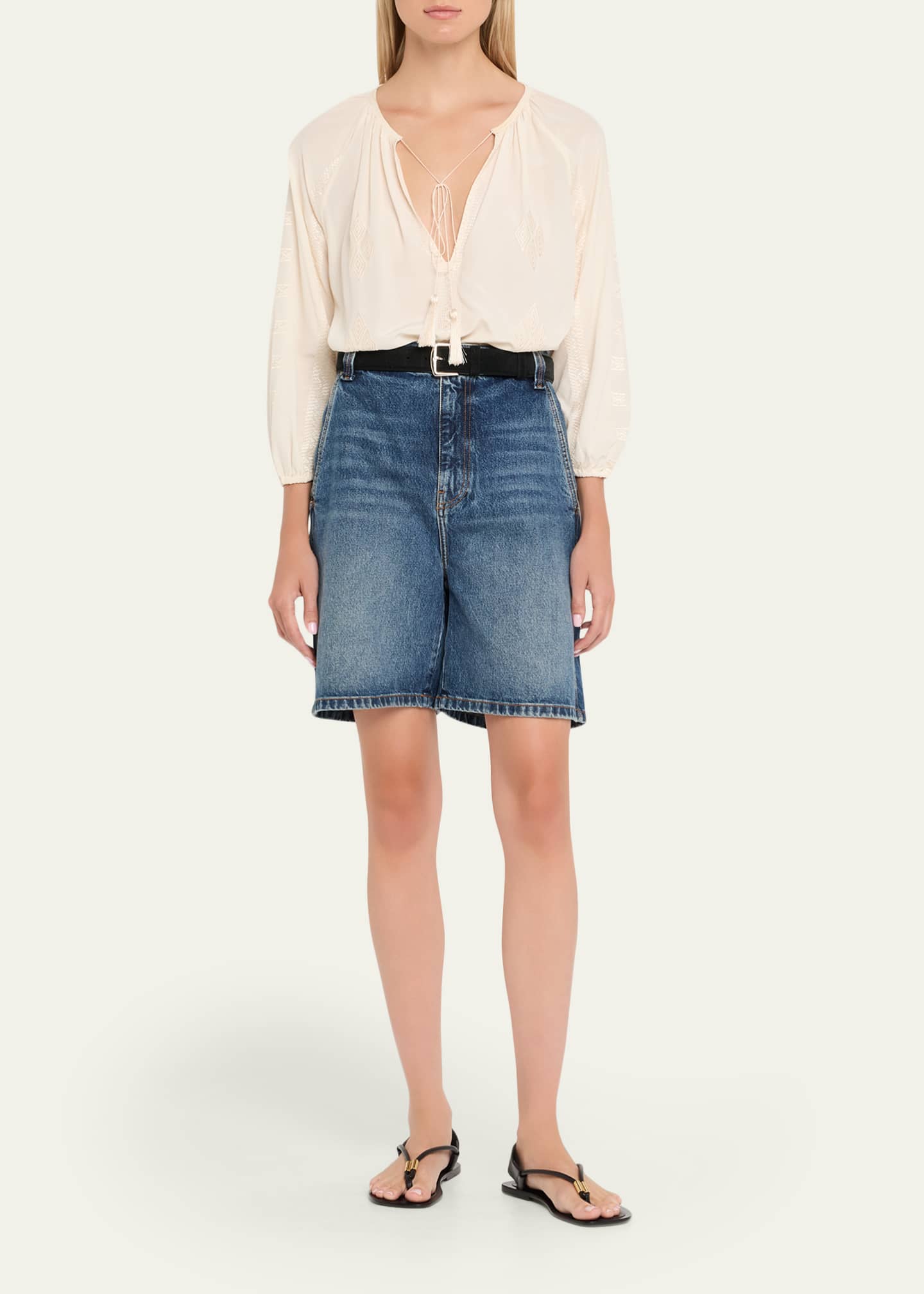 Nili Lotan Cristo Embroidered Silk V-Neck Blouse Image 2 of 5