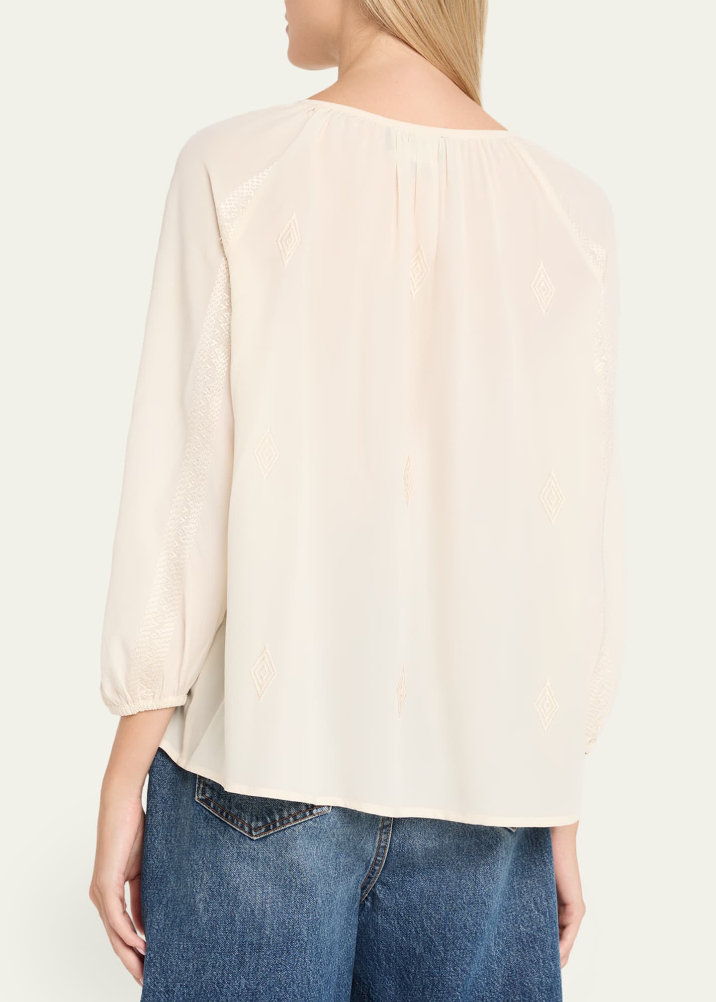 Nili Lotan Cristo Embroidered Silk V-Neck Blouse Image 3 of 5