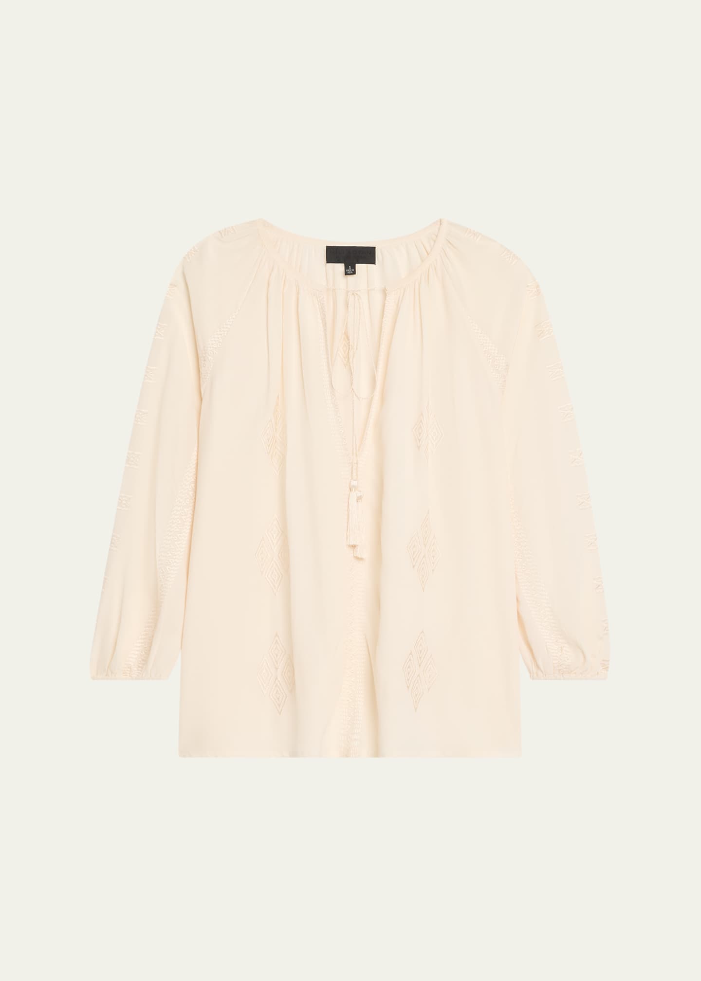 Nili Lotan Cristo Embroidered Silk V-Neck Blouse Image 1 of 5