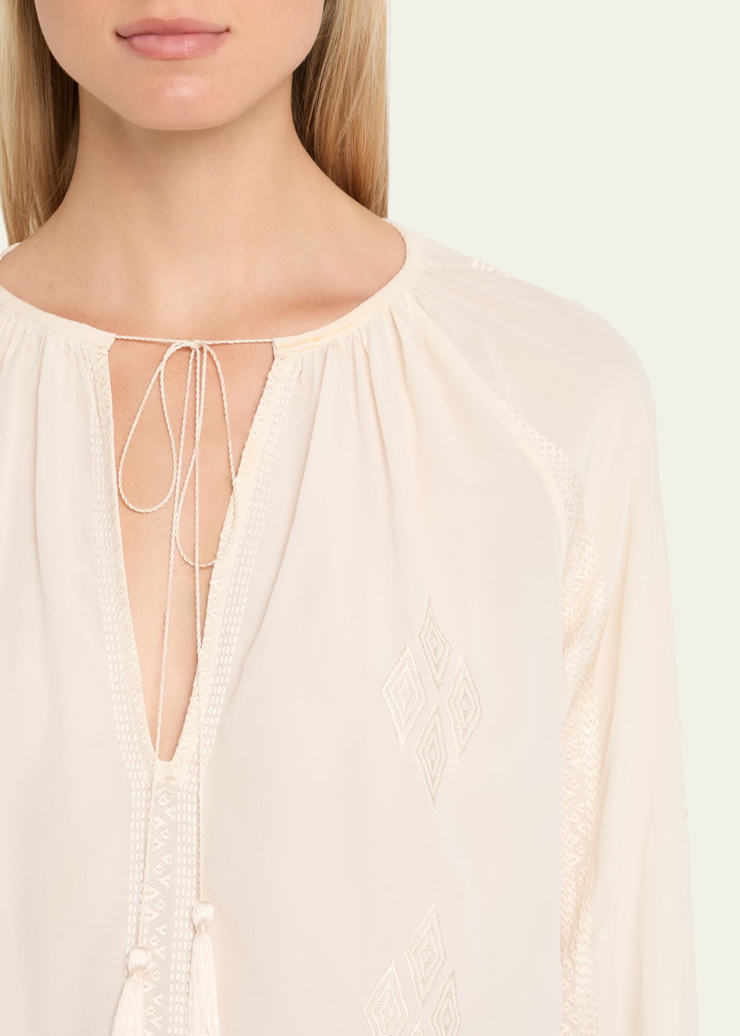 Nili Lotan Cristo Embroidered Silk V-Neck Blouse Image 5 of 5