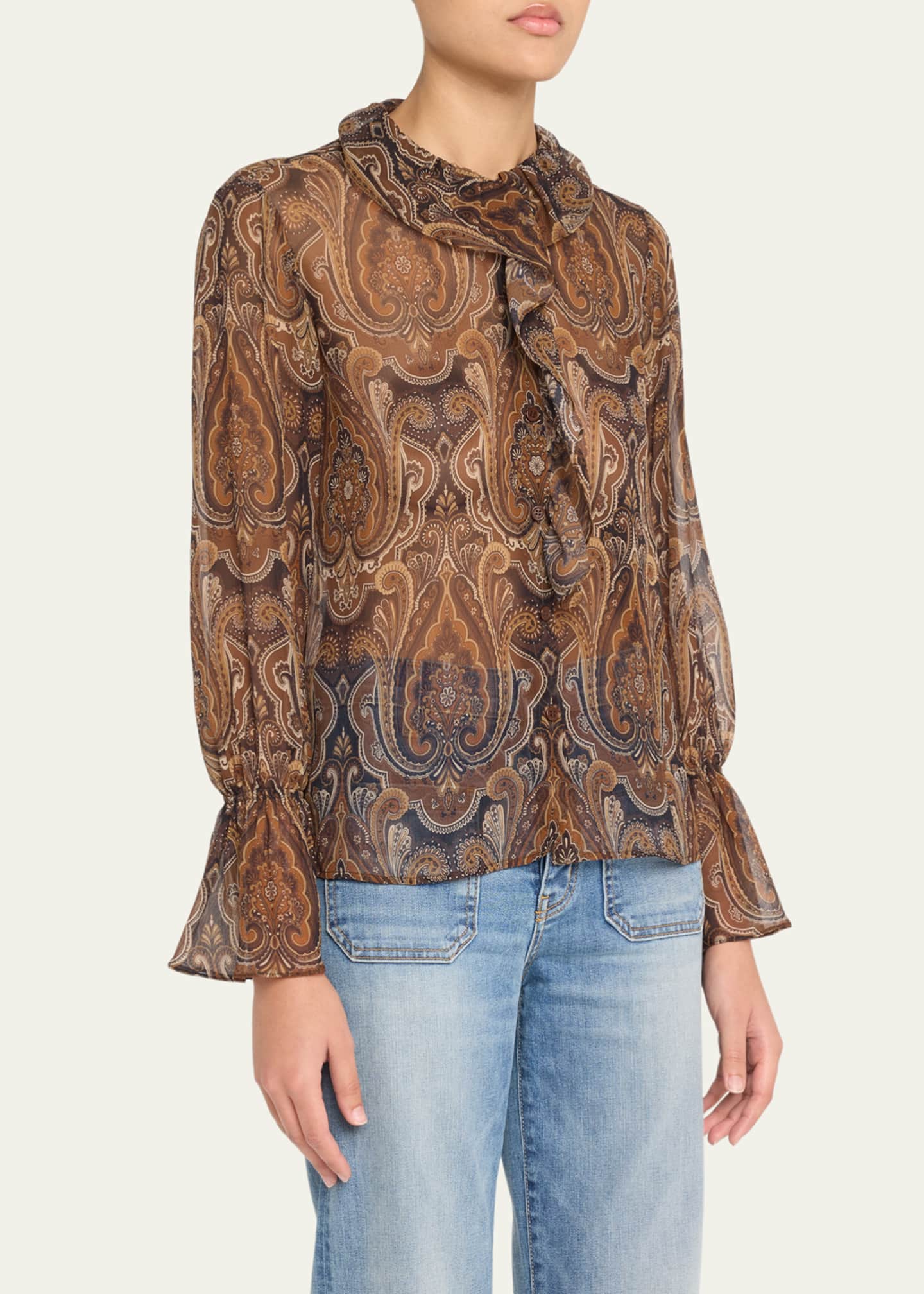 Nili Lotan Cecily Paisley Print Ruffled Silk Blouse Image 4 of 5