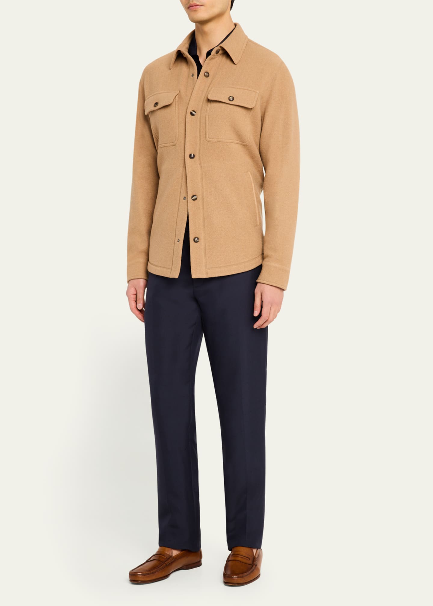 Ralph Lauren Purple Label Men's Brushed Wool-Cashmere Overshirt Image 2 of 5