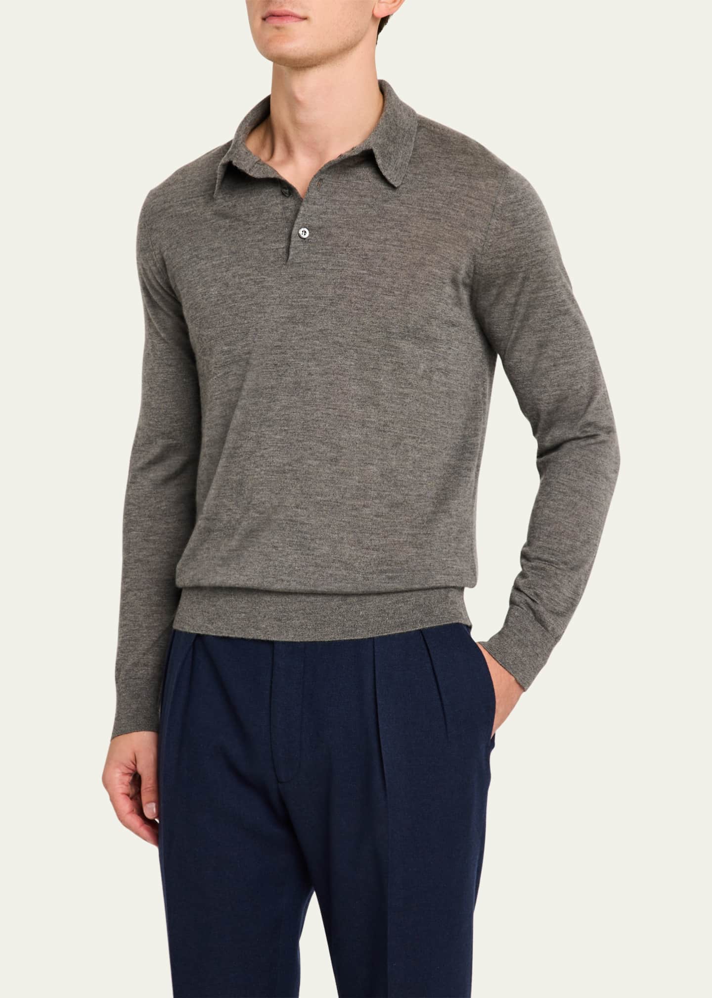Ralph Lauren Purple Label Men's Worsted Cashmere Polo Sweater Image 4 of 5