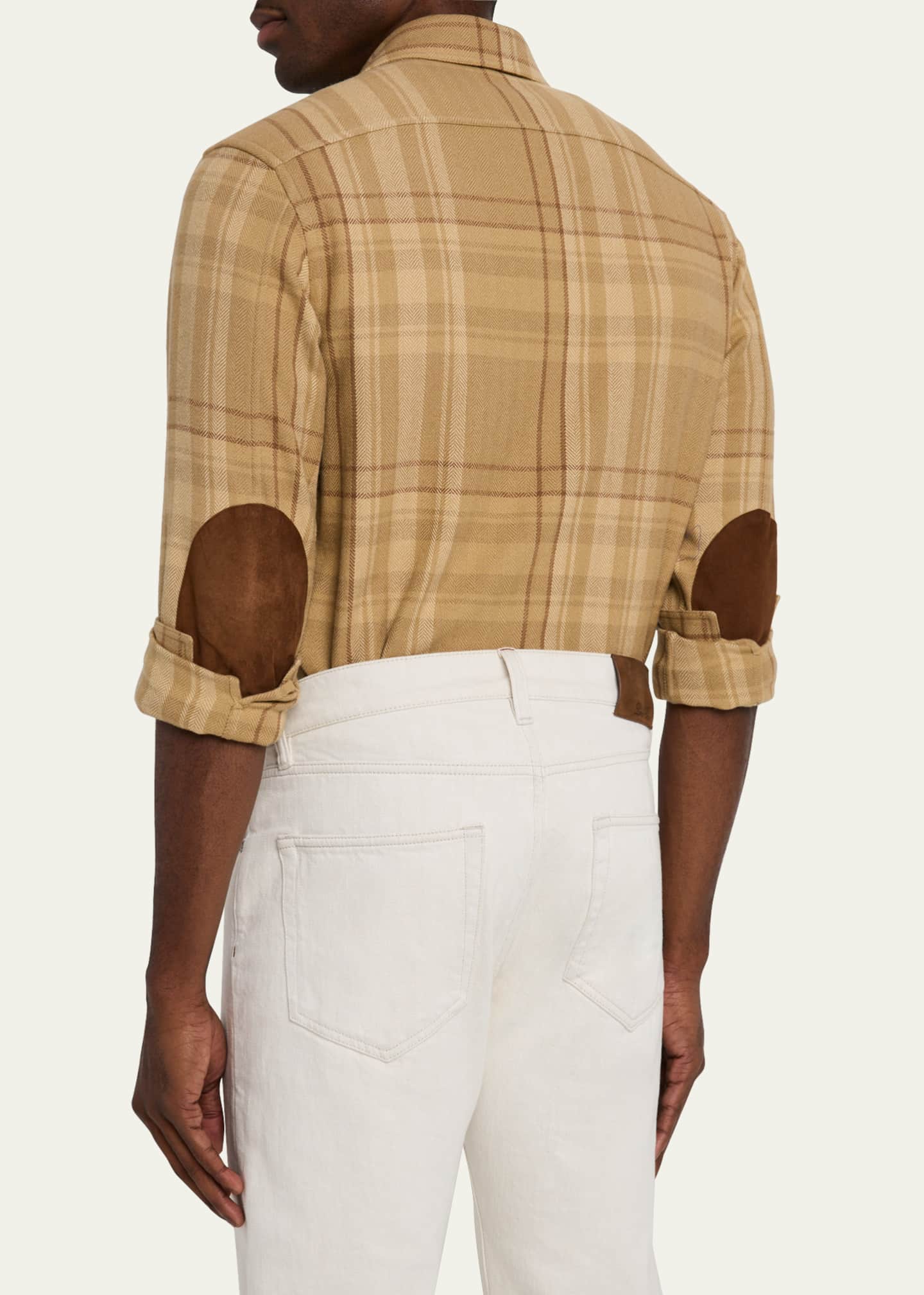 Ralph Lauren Purple Label Men's James Suede-Patch Plaid Sport Shirt Image 3 of 5