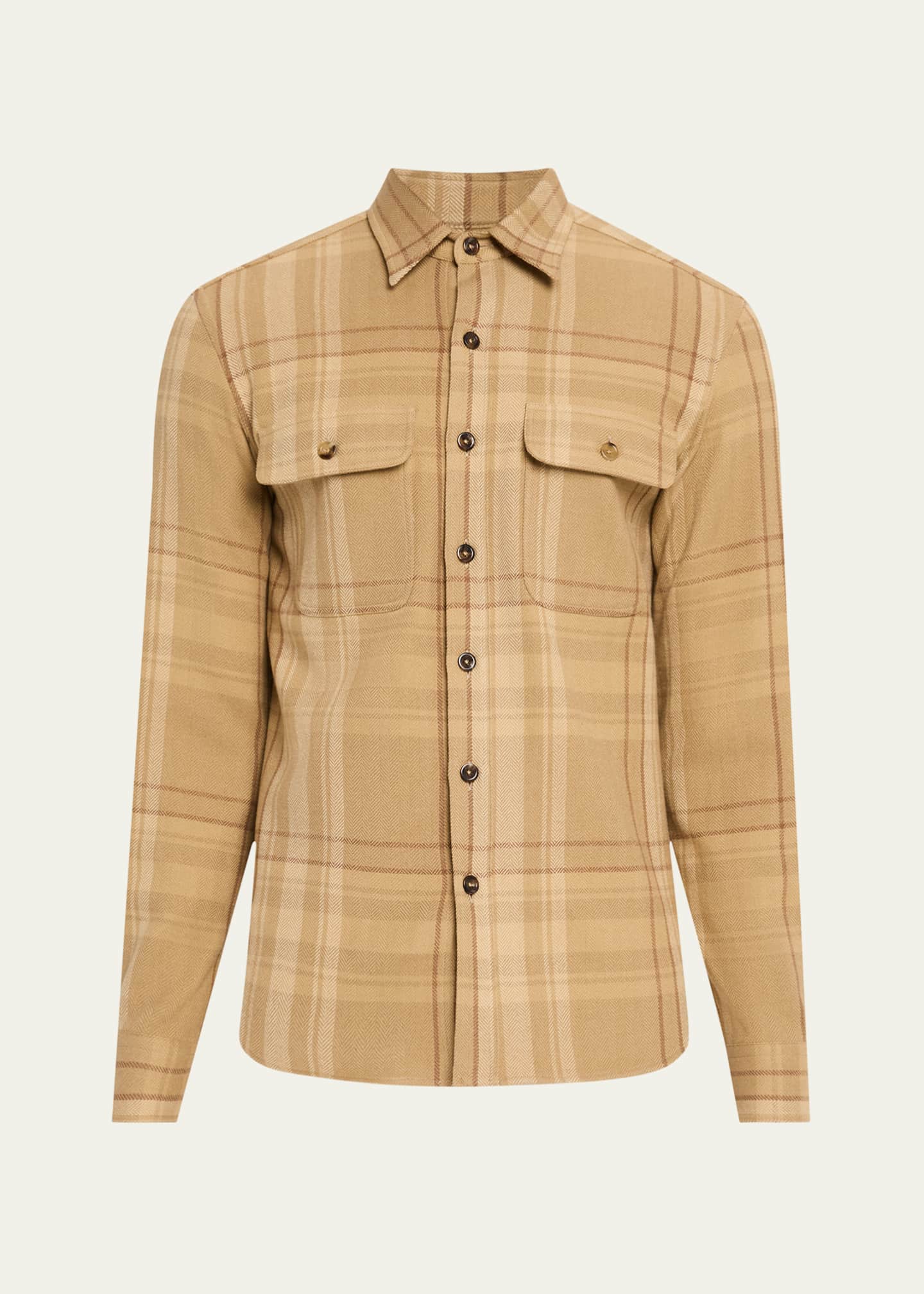 Ralph Lauren Purple Label Men's James Suede-Patch Plaid Sport Shirt Image 1 of 5