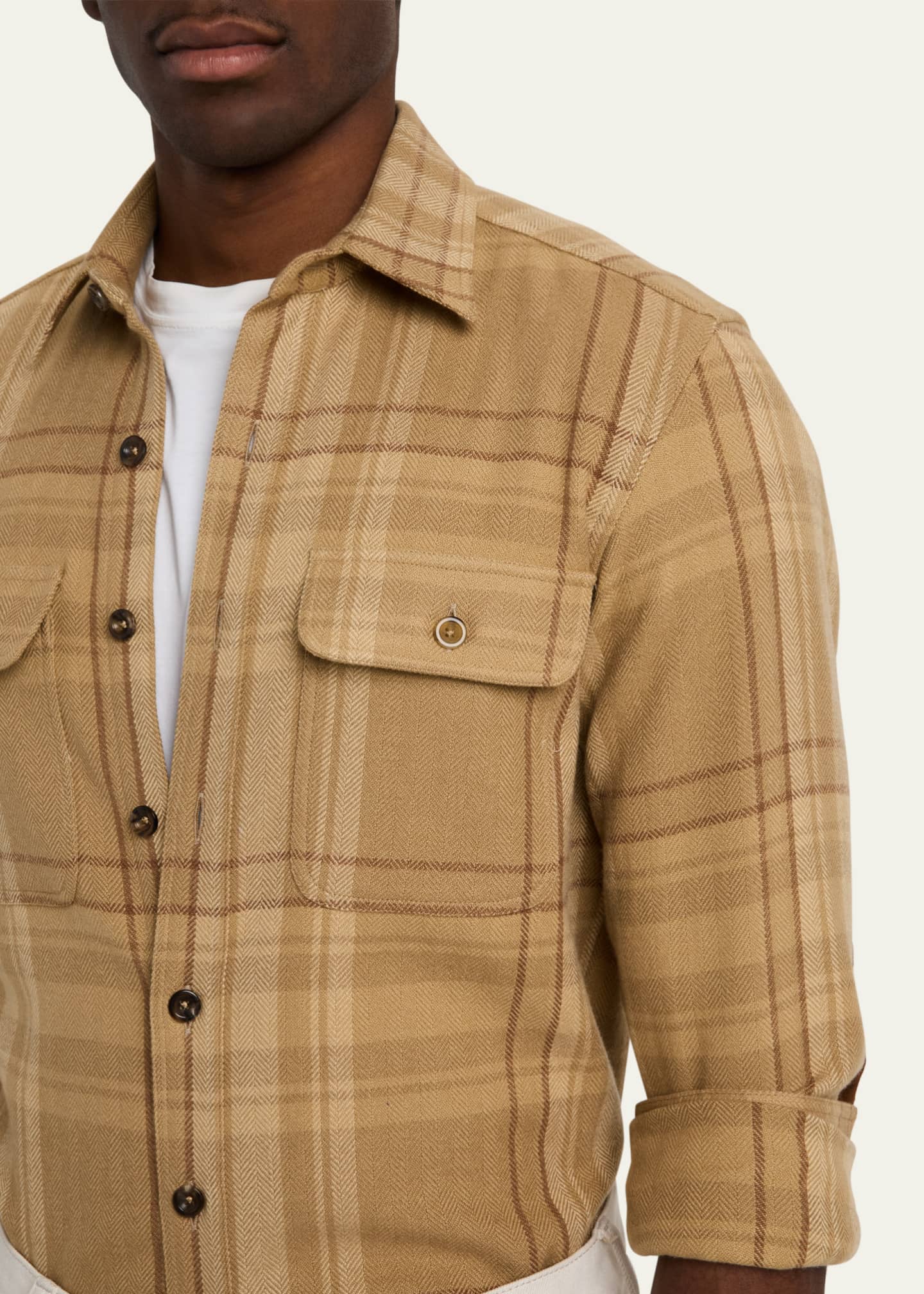 Ralph Lauren Purple Label Men's James Suede-Patch Plaid Sport Shirt Image 5 of 5