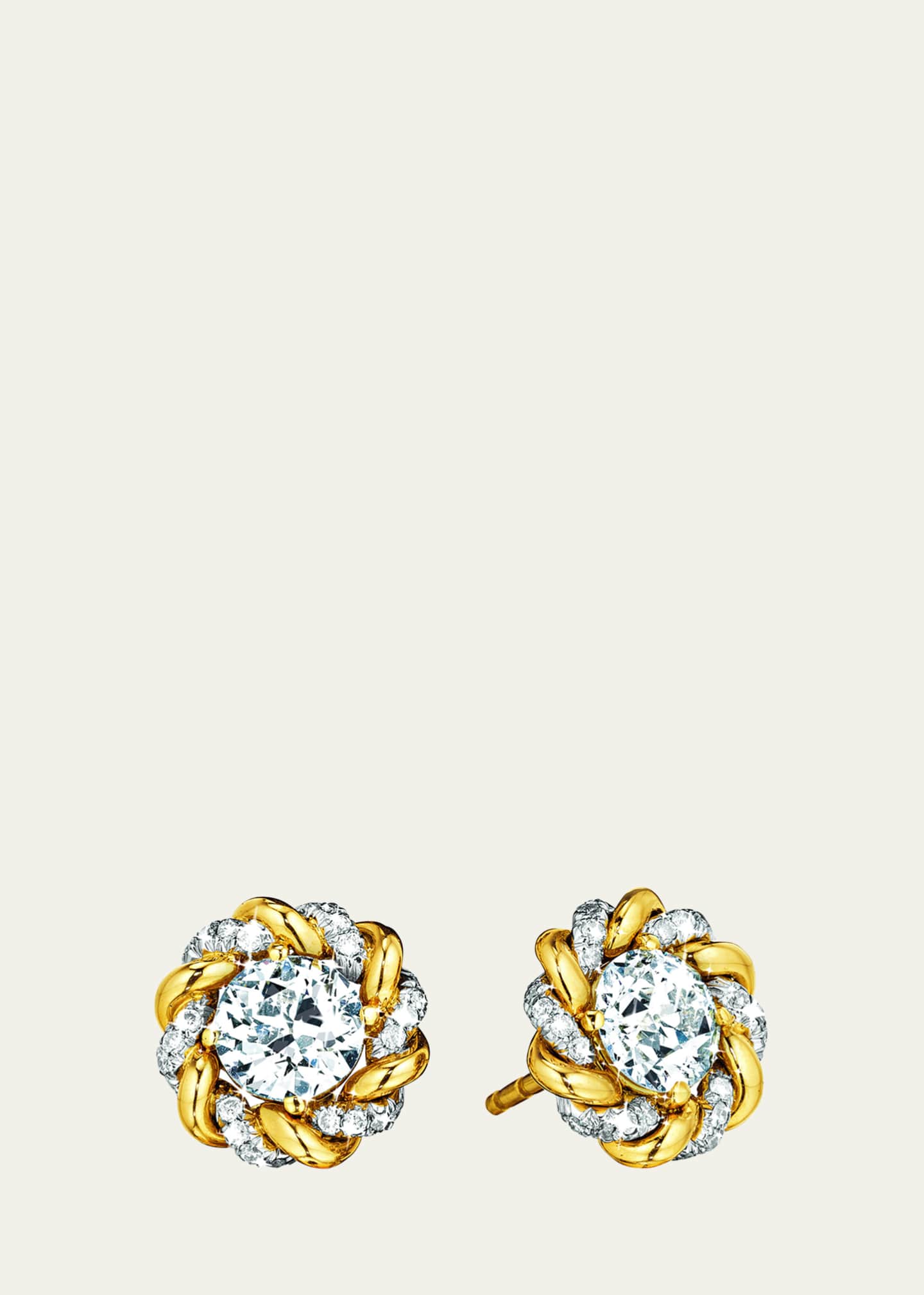 Verdura 18K Yellow Gold Turban Diamond Stud Earrings