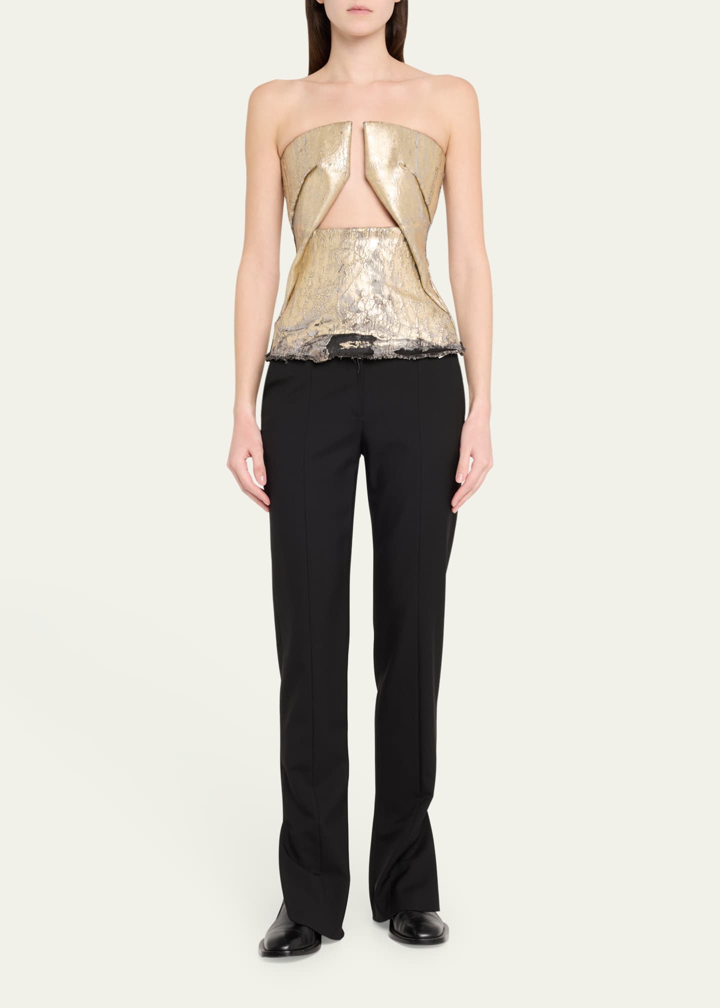 Rick Owens Cutout Pronged Coated Denim Bustier Top Image 2 of 5