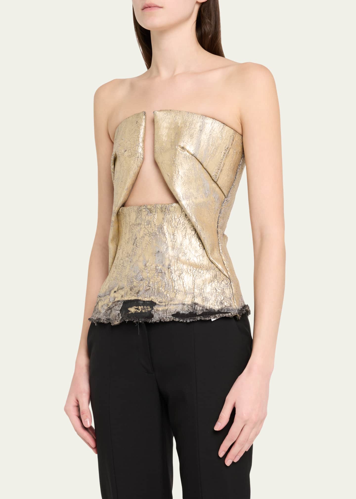 Rick Owens Cutout Pronged Coated Denim Bustier Top Image 4 of 5