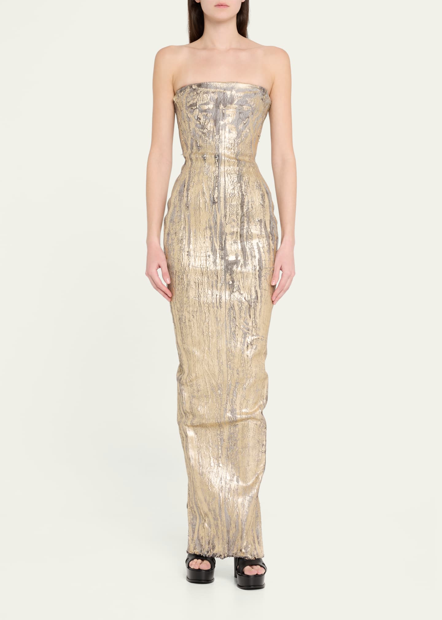 Long Coated Denim Bustier Gown