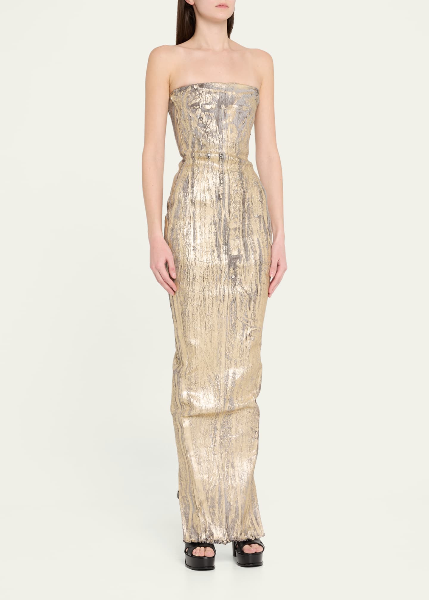 Long Coated Denim Bustier Gown