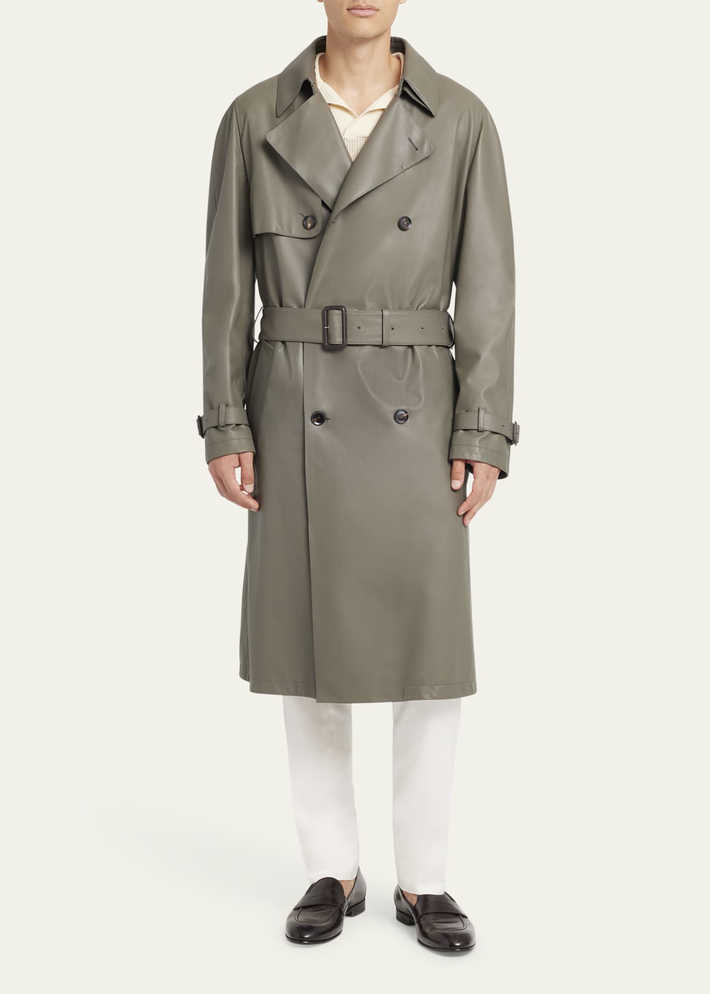 Brioni Men's Loden Leather Trench Coat Image 2 of 5