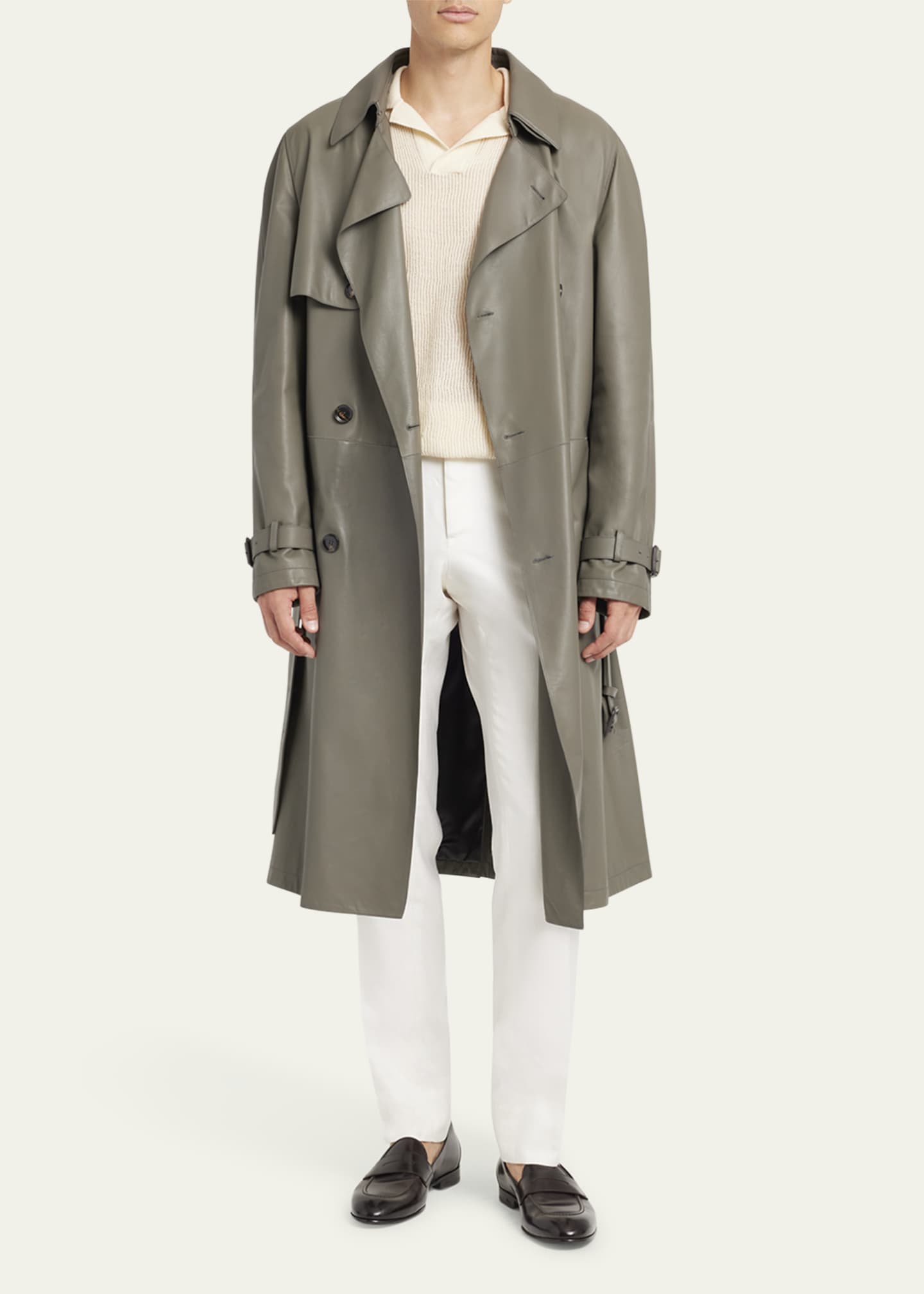 Brioni Men's Loden Leather Trench Coat Image 4 of 5