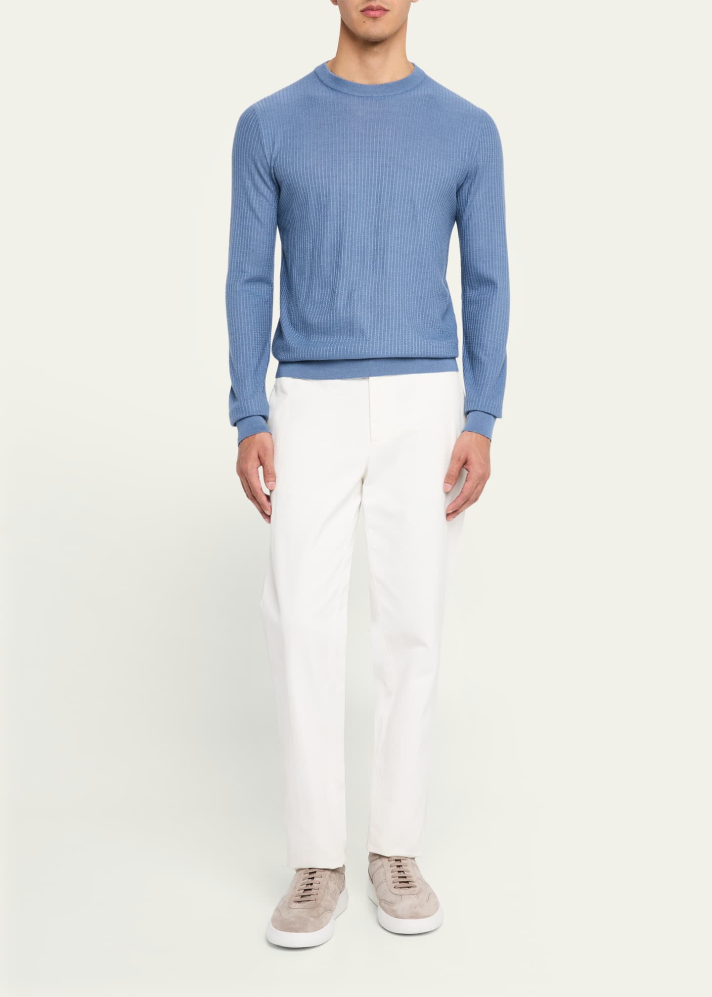 Brioni Men's Cashmere and Silk Jacquard Stripe Crewneck Sweater Image 2 of 5