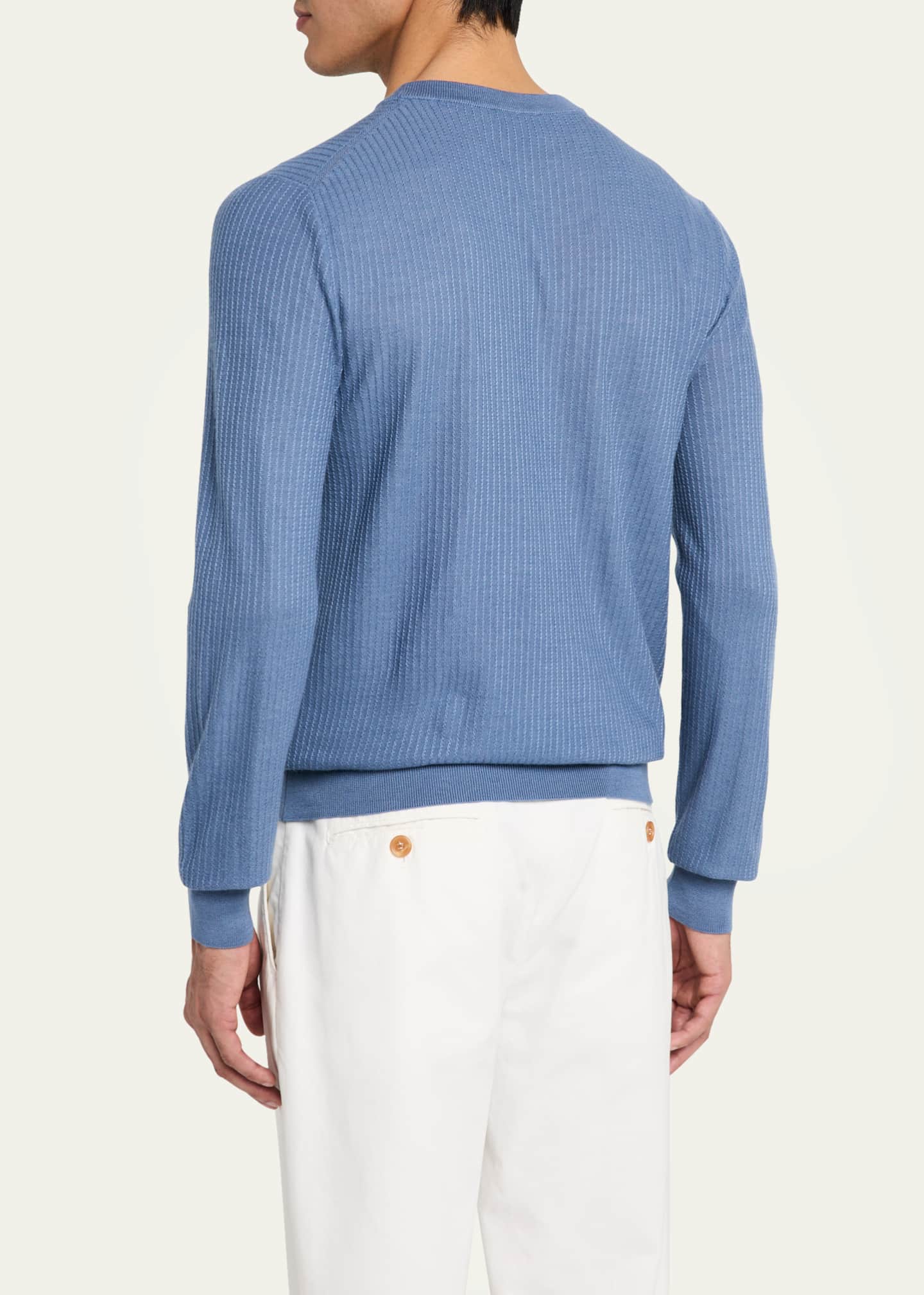 Brioni Men's Cashmere and Silk Jacquard Stripe Crewneck Sweater Image 3 of 5