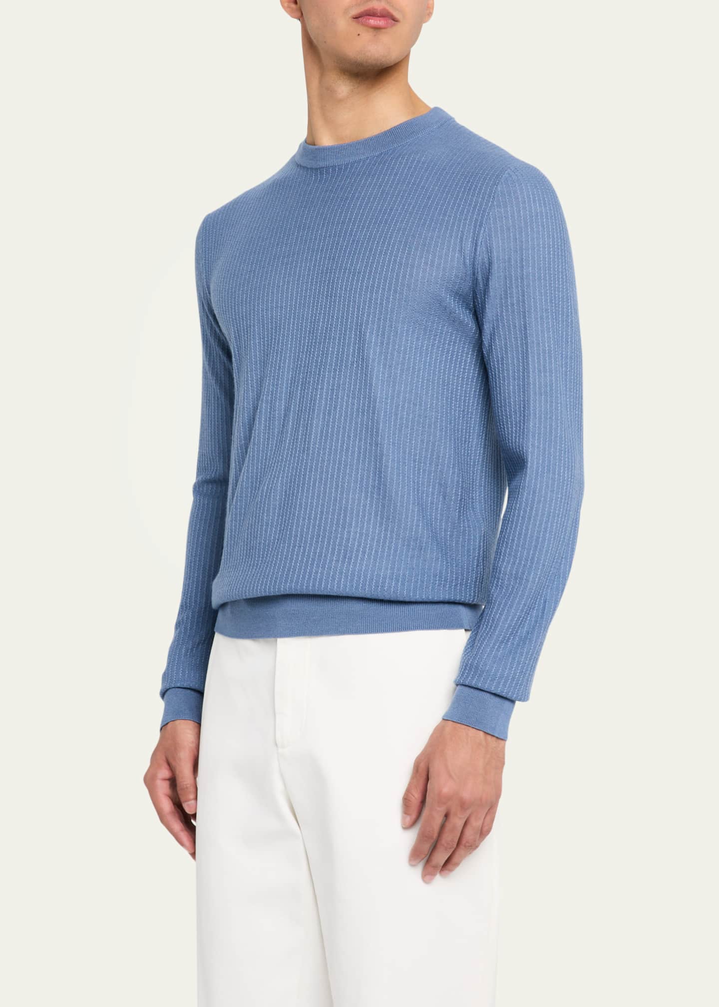 Brioni Men's Cashmere and Silk Jacquard Stripe Crewneck Sweater Image 4 of 5