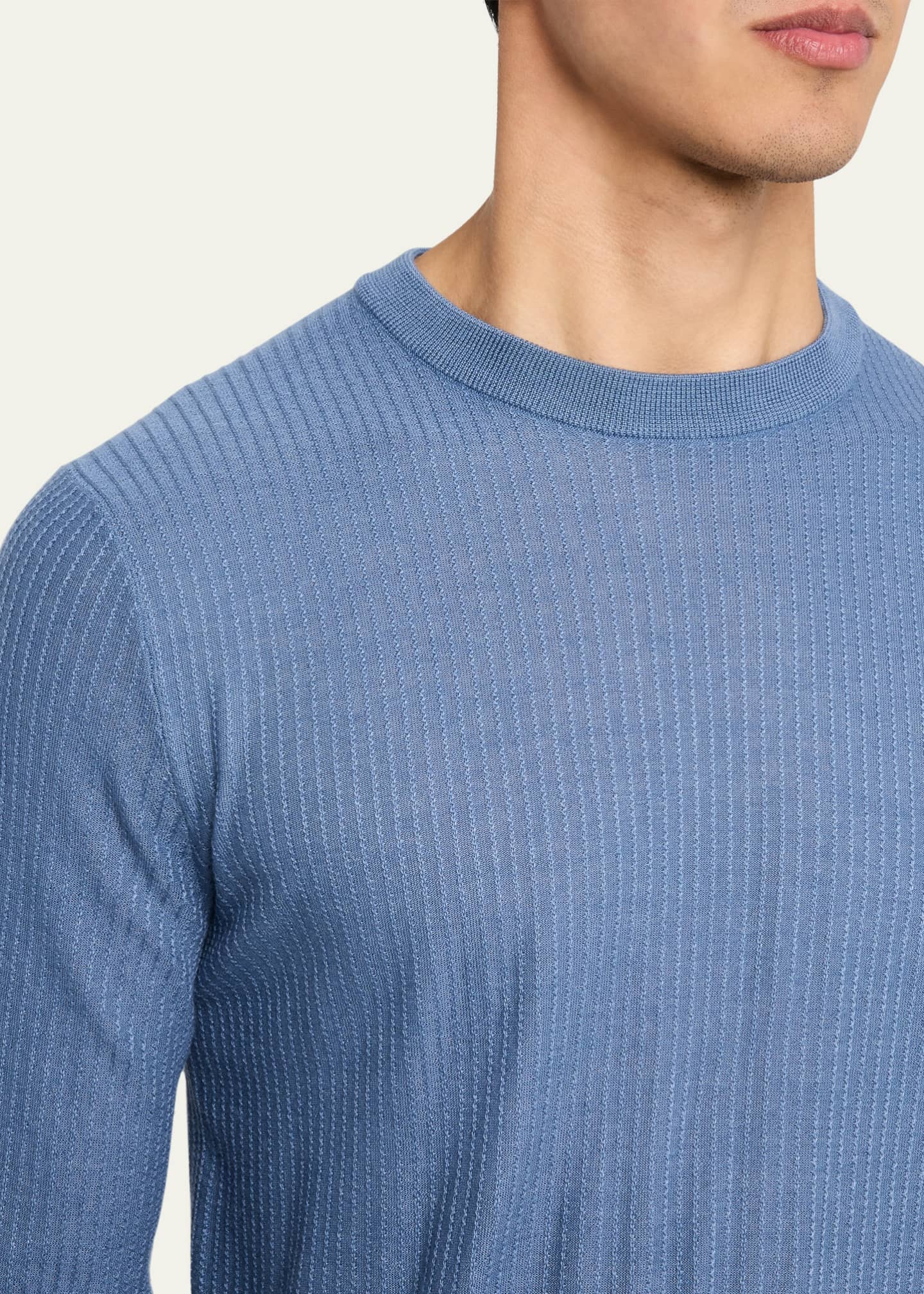 Brioni Men's Cashmere and Silk Jacquard Stripe Crewneck Sweater Image 5 of 5