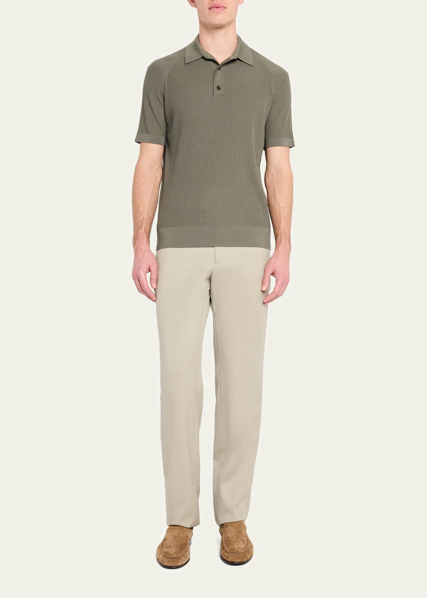 Brioni Men's Wool Ribbed Short-Sleeve Polo Sweater Image 2 of 5