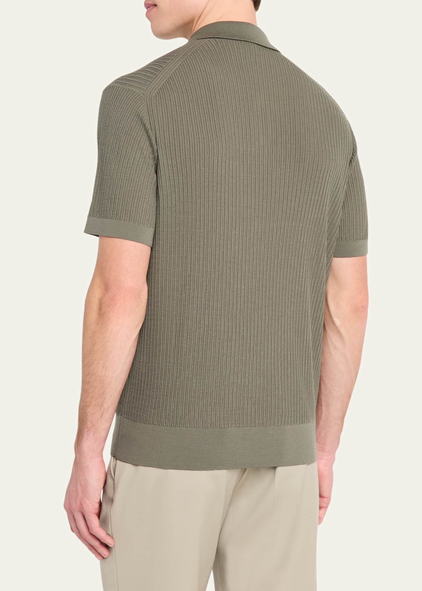 Brioni Men's Wool Ribbed Short-Sleeve Polo Sweater Image 3 of 5
