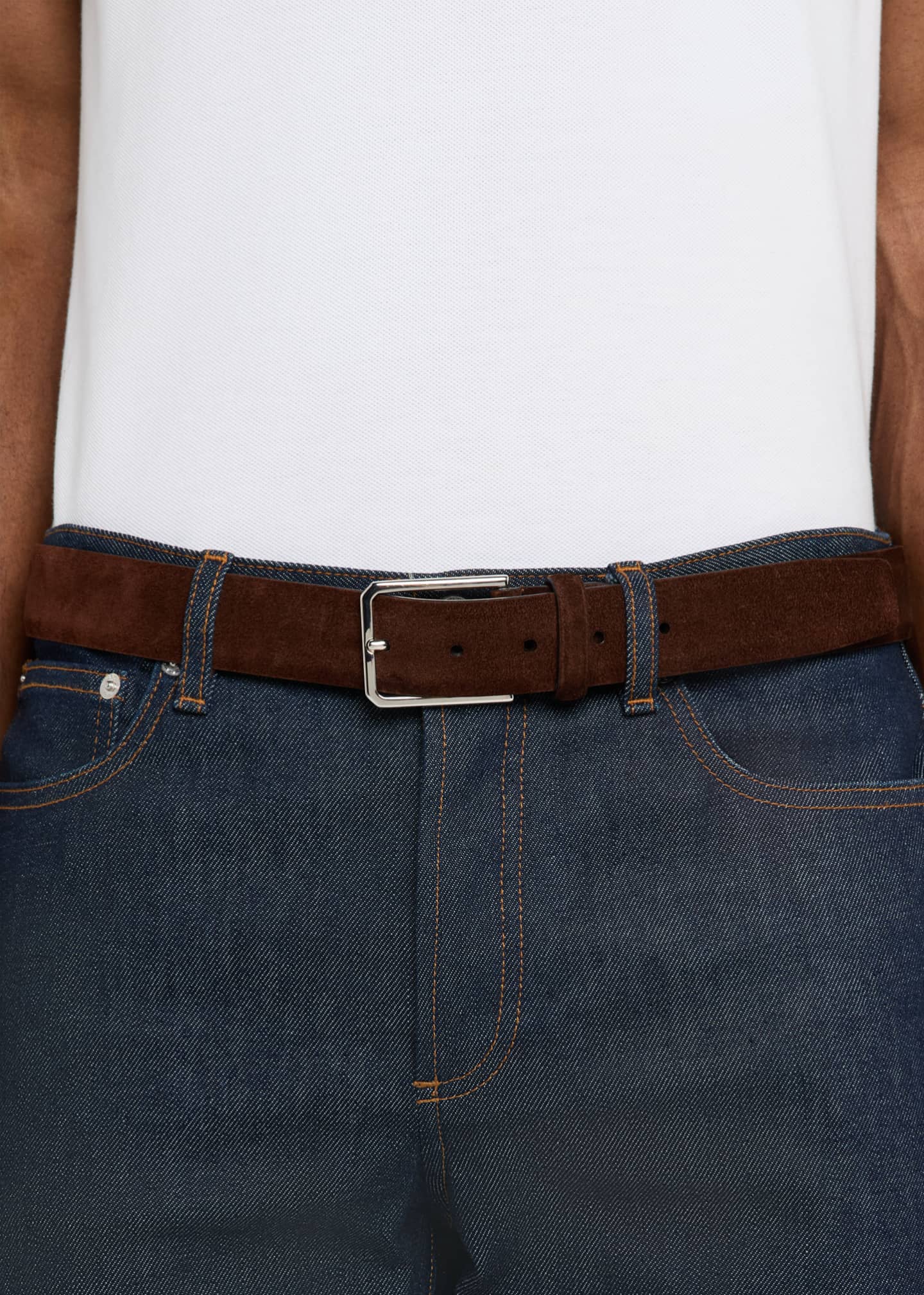 Santoni Men's Suede Rectangle-Buckle Belt Image 2 of 2