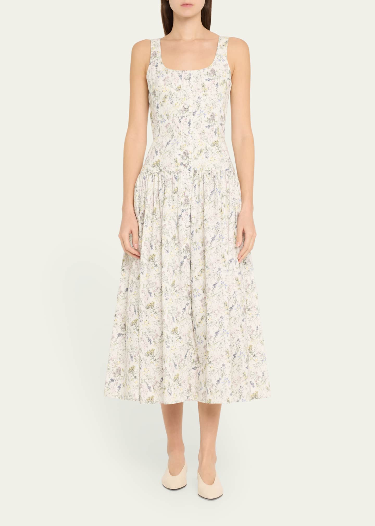 Adam Lippes Cassie Floral Poplin Midi Dress Image 2 of 5