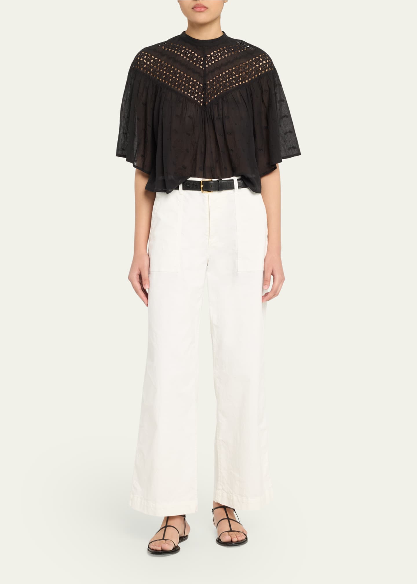Nili Lotan Mikki Eyelet Yoke Washed Cotton Blouse Image 2 of 5