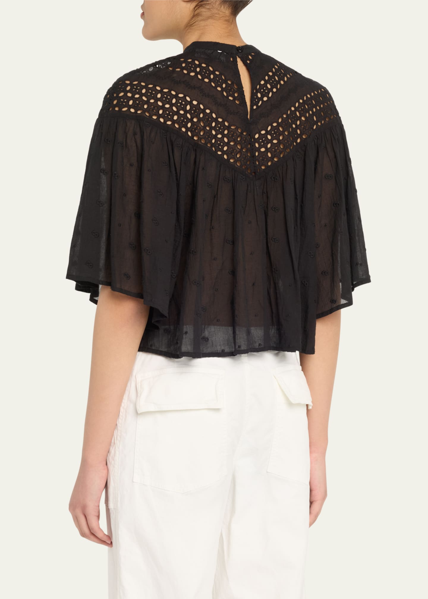 Nili Lotan Mikki Eyelet Yoke Washed Cotton Blouse Image 3 of 5