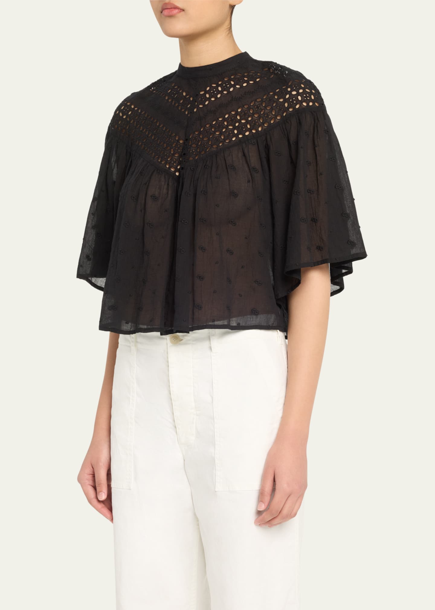 Nili Lotan Mikki Eyelet Yoke Washed Cotton Blouse Image 4 of 5