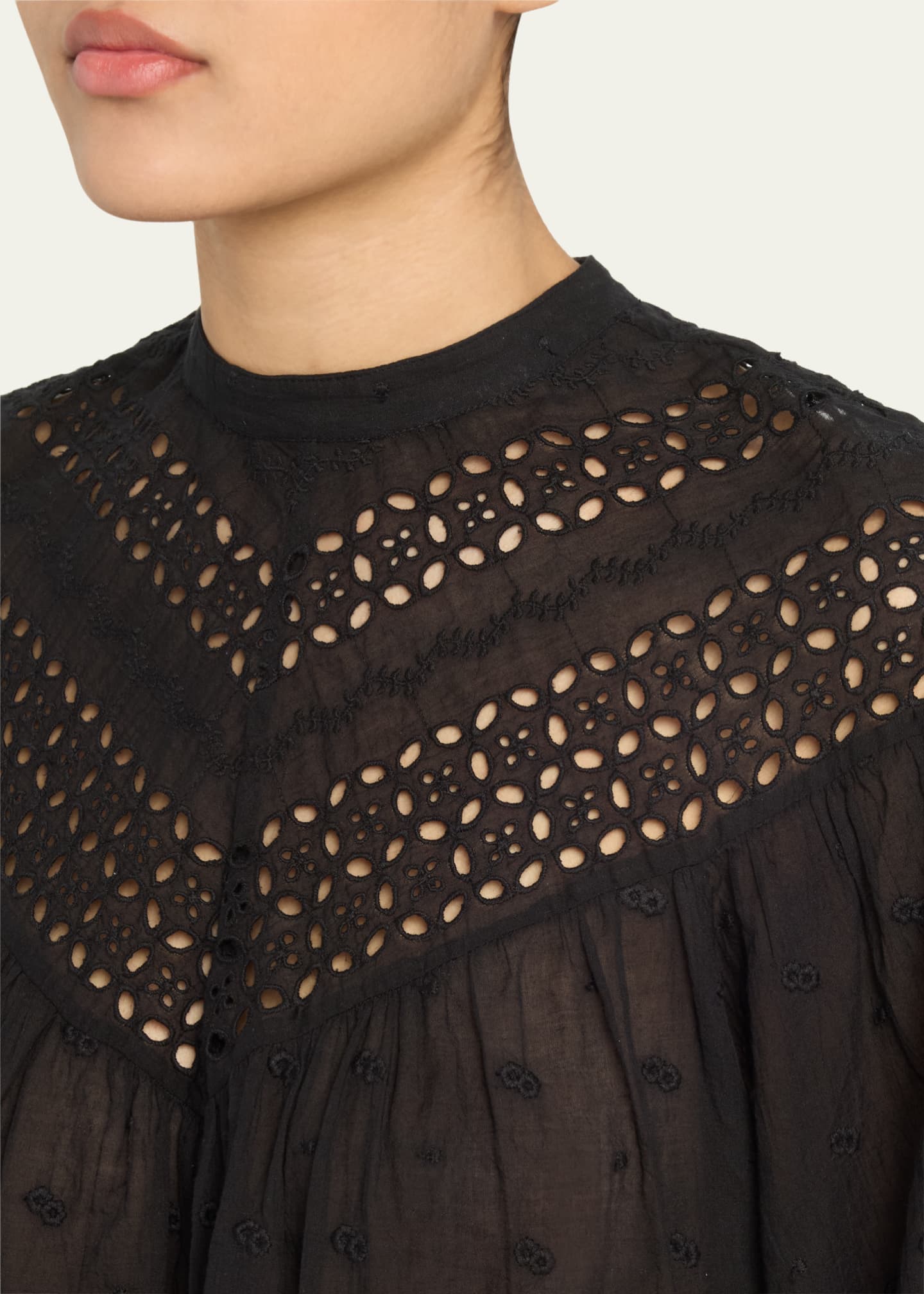 Nili Lotan Mikki Eyelet Yoke Washed Cotton Blouse Image 5 of 5