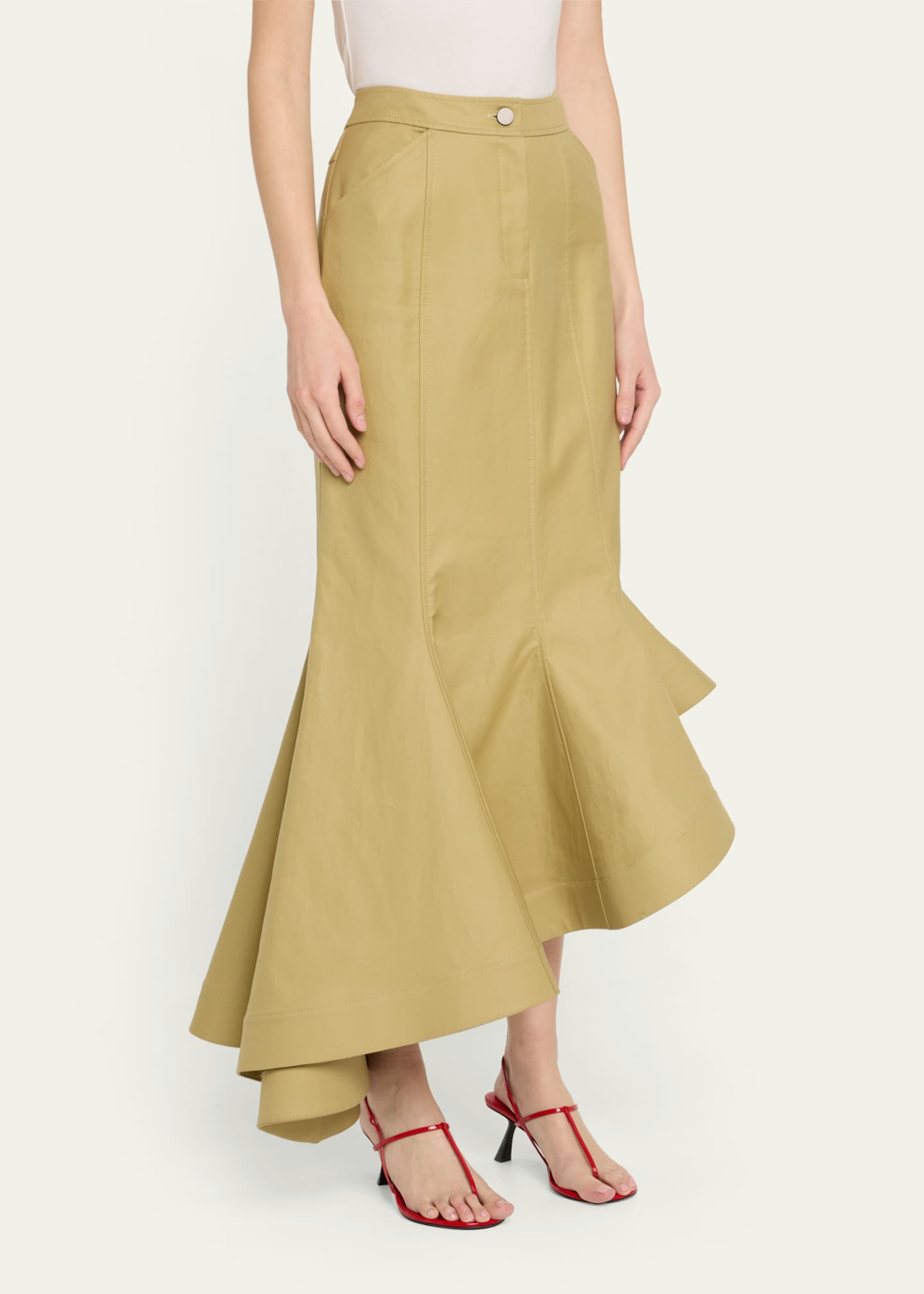 Rosie Assoulin Wave Cotton Twill Midi Skirt Image 4 of 5