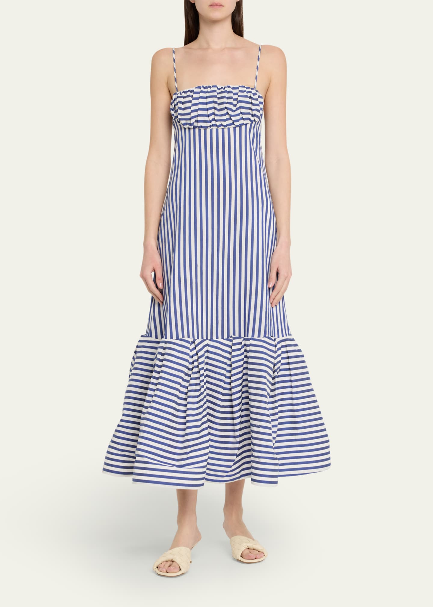 Rosie Assoulin Stripe Ruched Bust Cami Maxi Dress Image 2 of 5