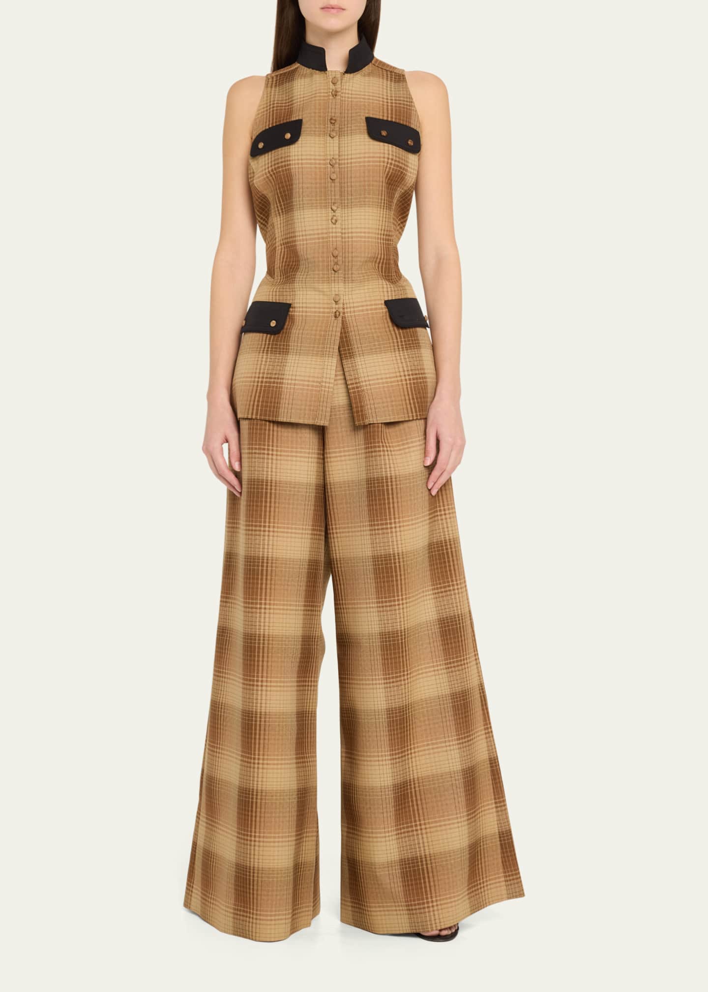 Rosie Assoulin Plaid Tie Palazzo Pants Image 2 of 5