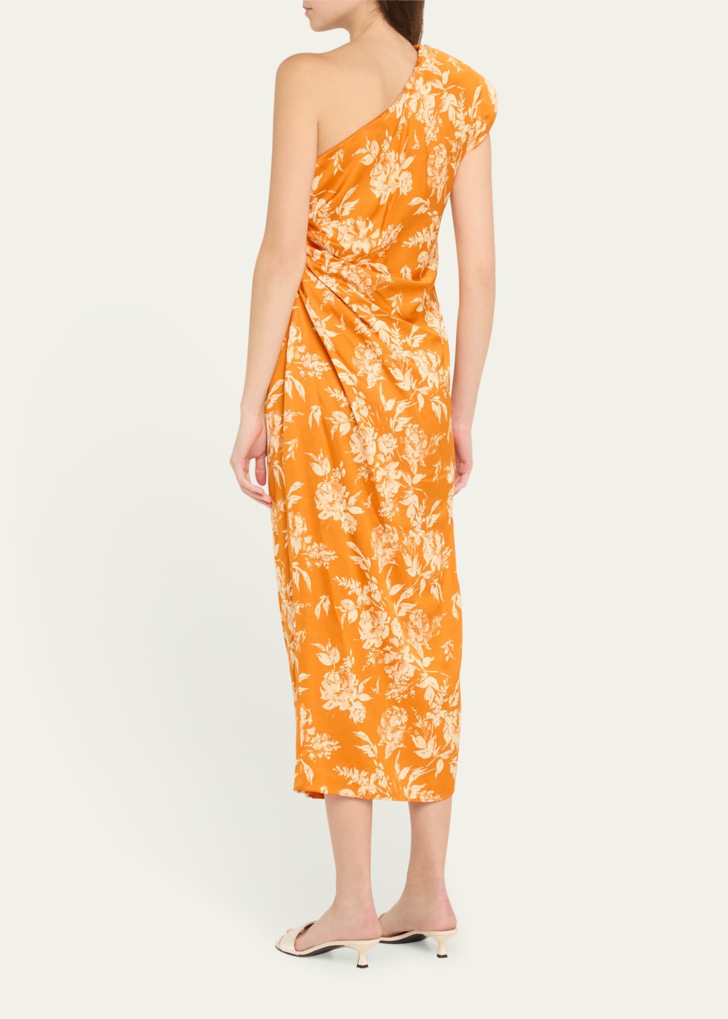Rosie Assoulin Pad Me One-Shoulder Floral Draped Midi Dress Image 3 of 5